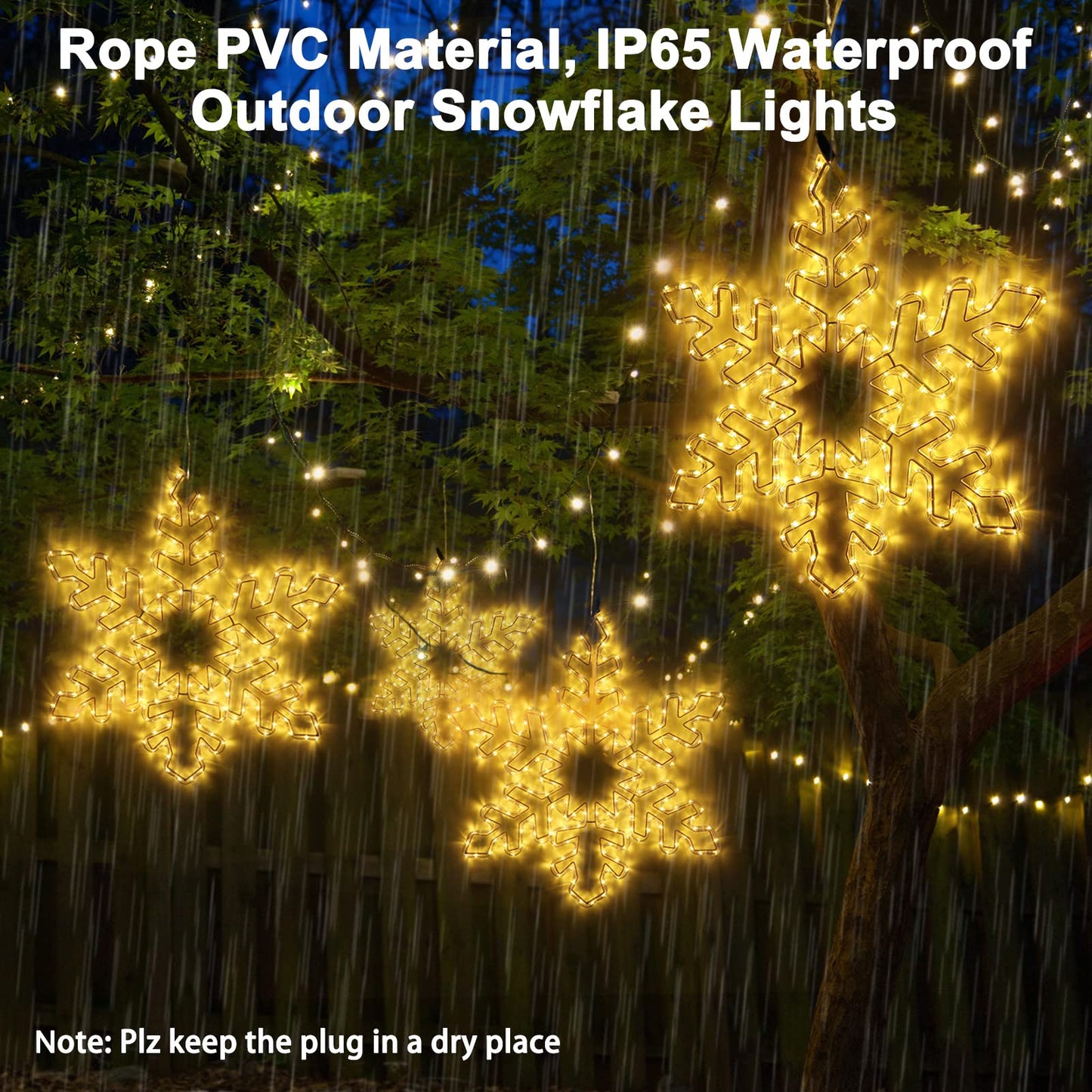 27" Christmas Big Snowflake Lights Mains Powered with Timer for Xmas Decor