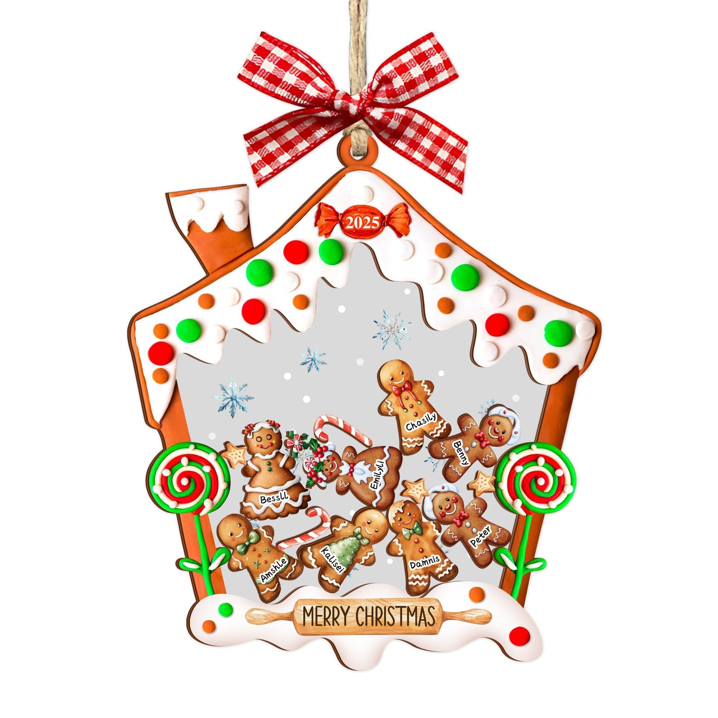 Personalized Family Shaking Gingerbread Christmas Ornament Custom 1-15 Names Xmas Tree New Year Home Décor Hanging Keepsake Gifts for Couple Family Friend (Style 7)