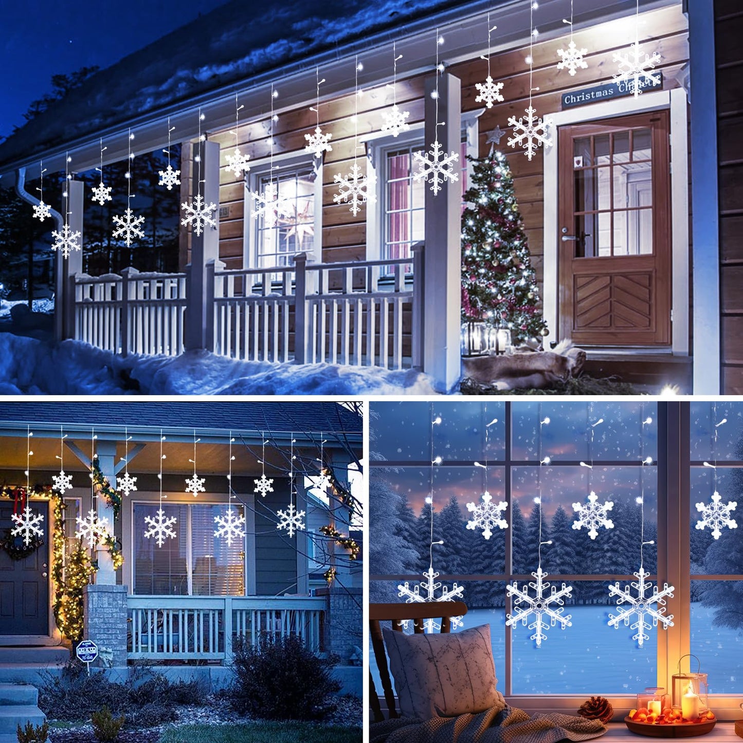 Christmas Snowflake Icicle Lights - 13ft 192LED Snowflake Drops, 12 Modes and Timer, IP65 Waterproof Connectable Christmas Lights for House Eave Window Indoor Outdoor, White