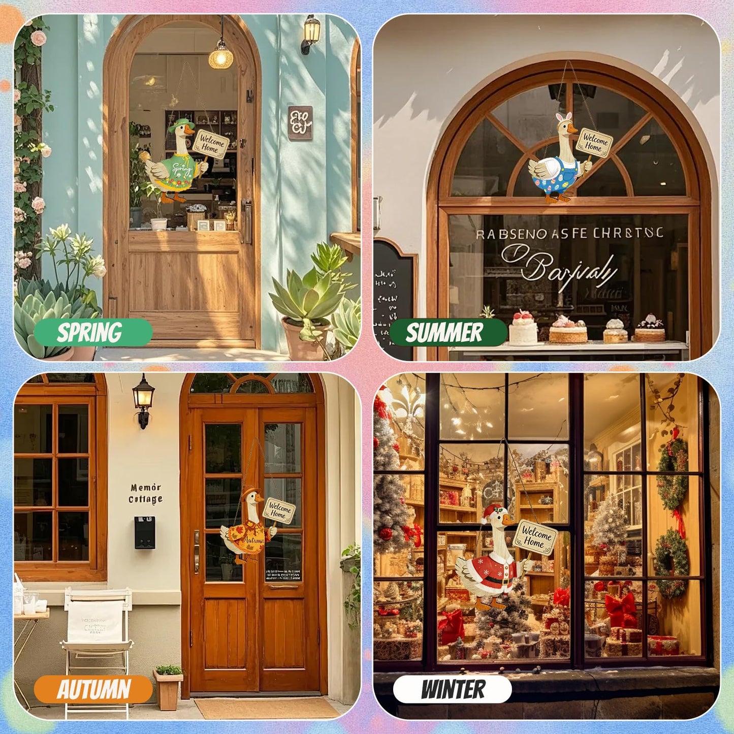 16PCS Interchangeable Wooden Goose Decor, 11.8 Inch Holiday Seasonal Welcome Changeable Clothes with Magnetic Geese Signs Rustic Farmhouse Hanging Decorations for Porch Home Outdoor Holiday Vacation