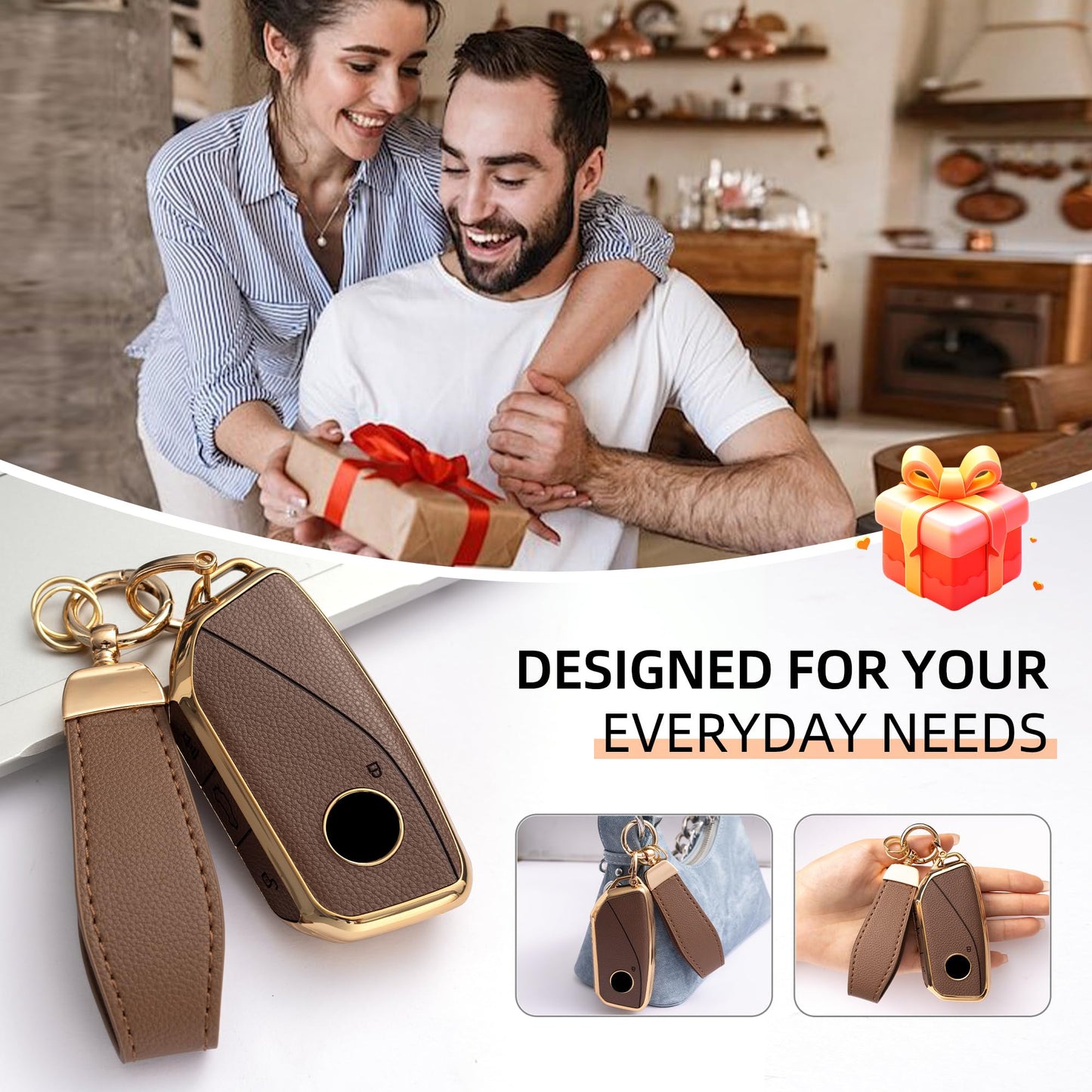 GripKeyShell™ for BMW Key Fob Cover, Leather + Soft TPU Car Key Case with Keychain Compatible with 2023–2026 5 7 Series 740i 760i, X1 X2 X3 X5 X6 X7, i5 i7 iX iX3 XM Smart Key