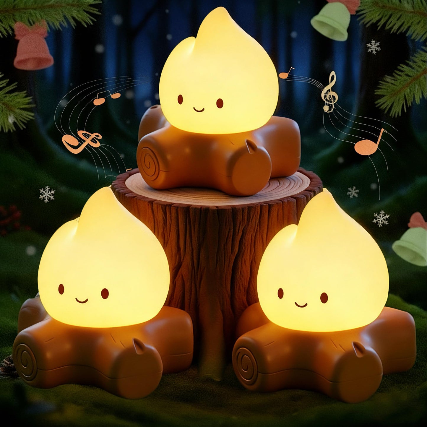 Tarinks 3 Pcs Campfire Night Light, Rechargeable Flame Lamp with 5 White Noise, Dimmable Flameless Candles Lights, Portable LED Ambiance Light for Camping Indoor Outdoor Holiday Decor Gifts