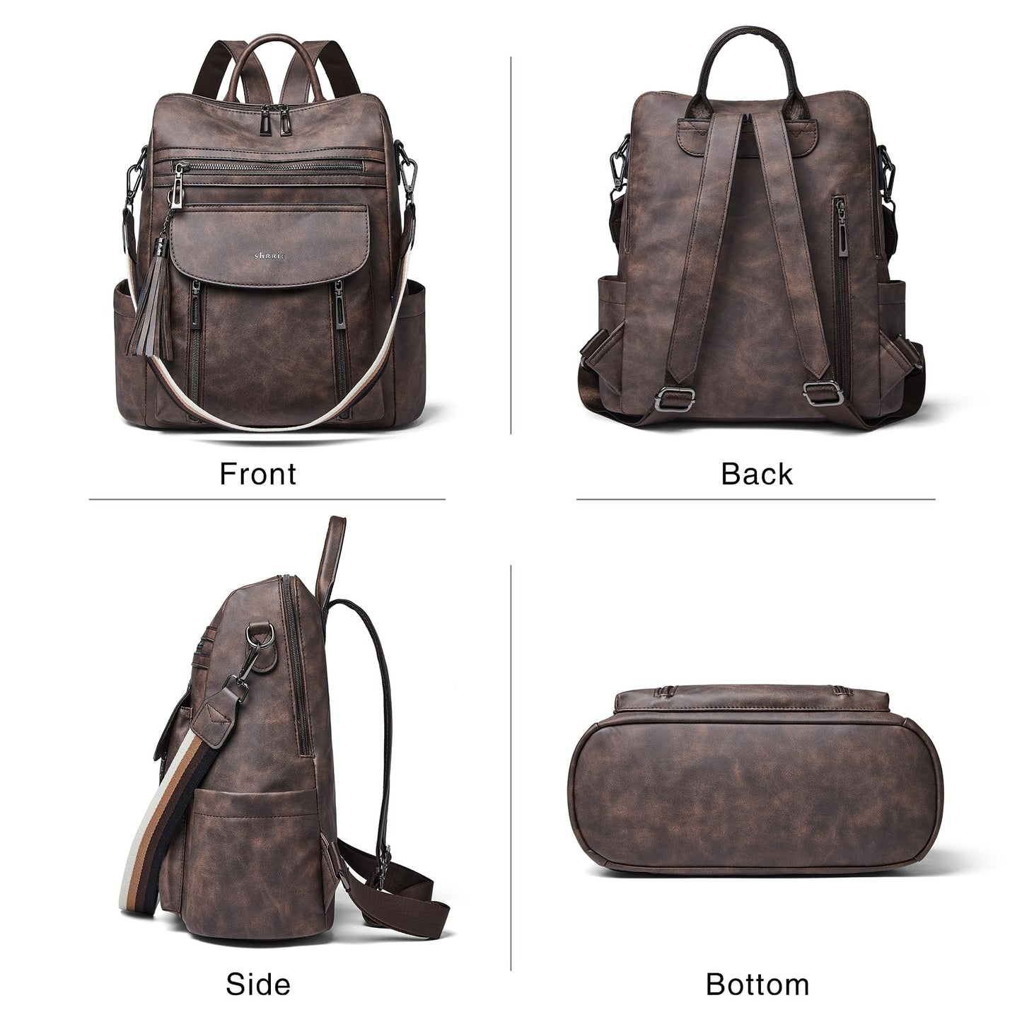 Shrrie Backpack Purse for Women Fashion Leather Backpack Purse Designer Travel Backpack Convertible Shoulder Bag with Wristlet for Work College
