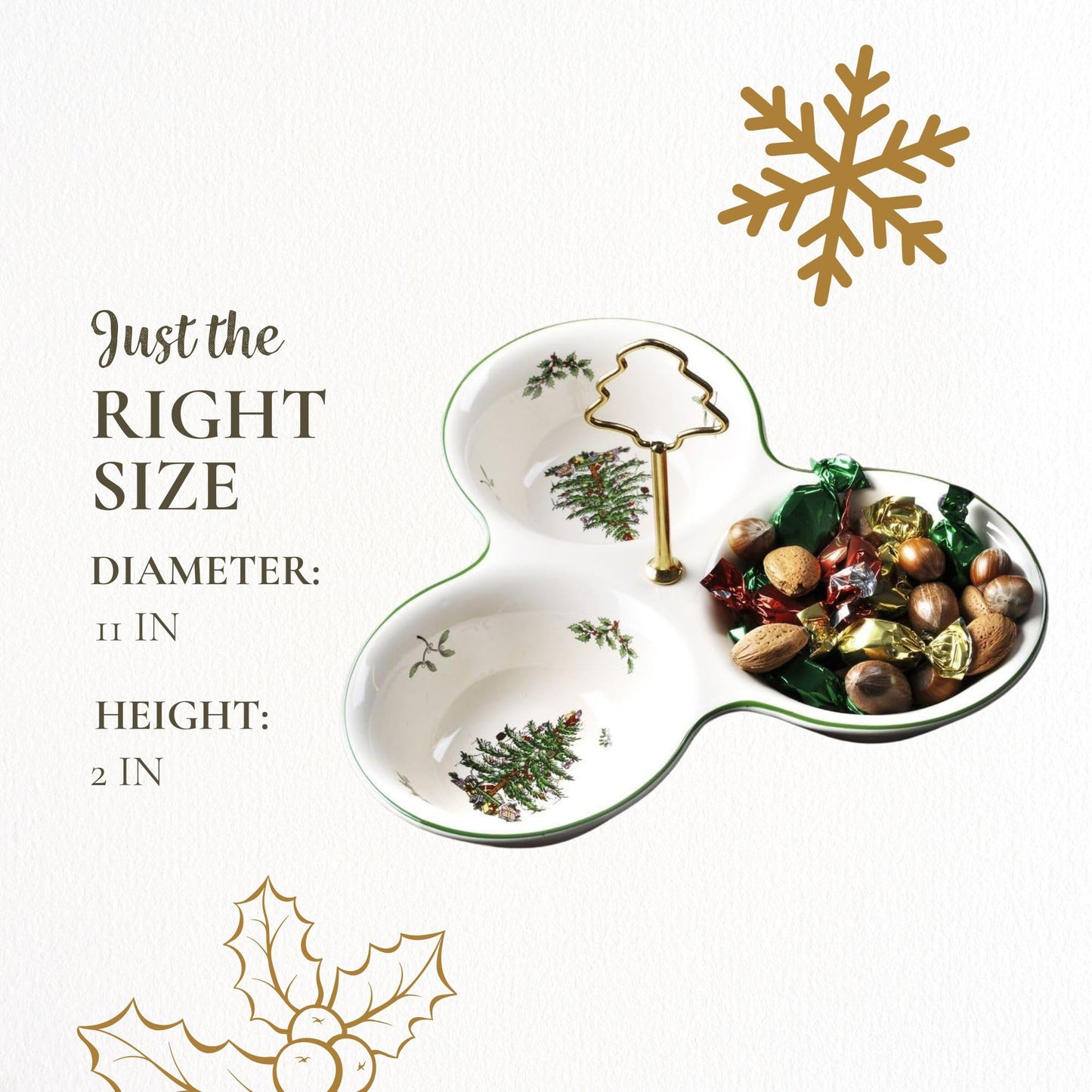 Spode Christmas Tree 3 Section Server with Tree Handle - Divided Serving Tray for Nuts, Candies, Condiments, Holiday Treats - Festive Earthenware Tableware for Seasonal Entertaining & Hosting