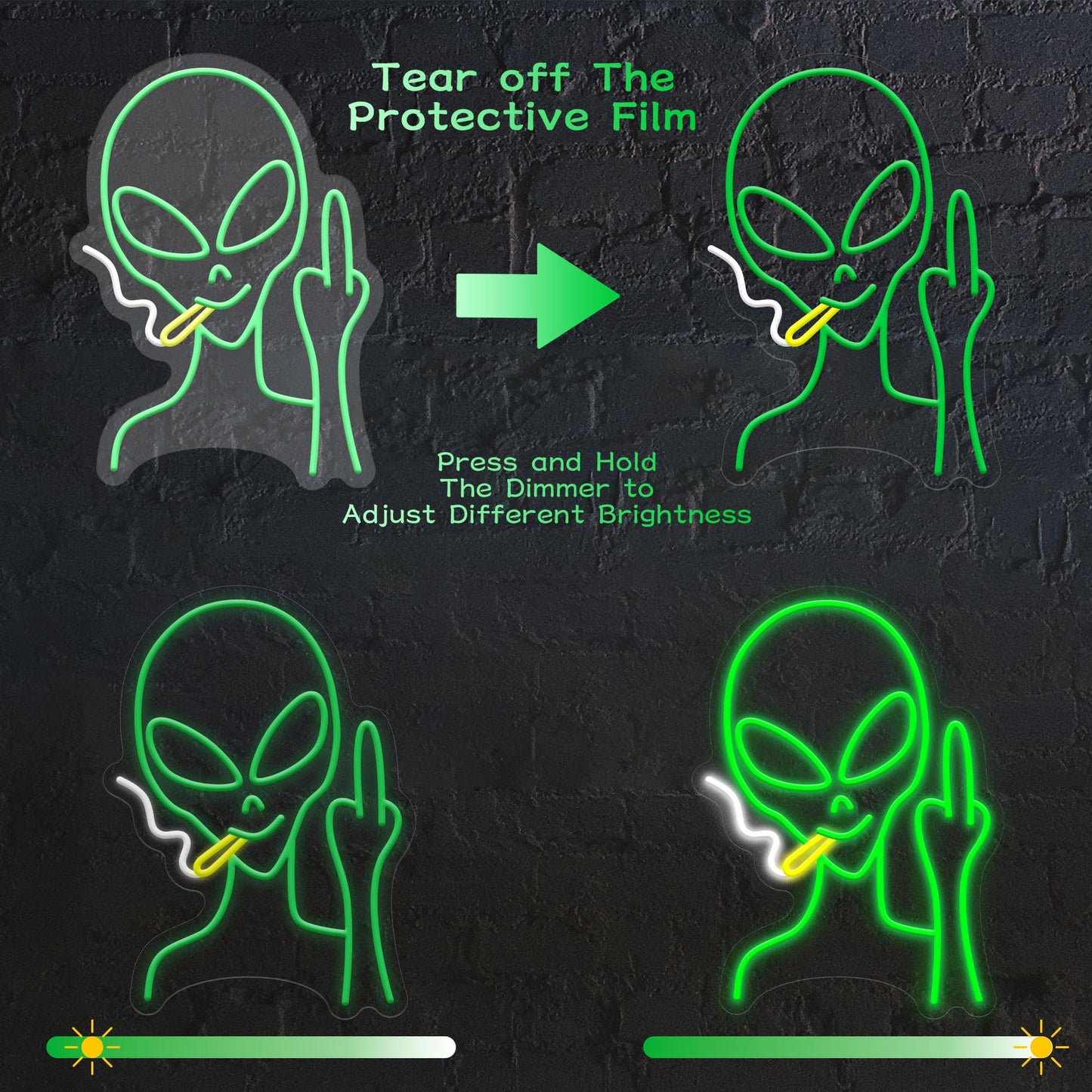 Green Alien Neon Signs, Dimmable LED Neon Signs for Wall Decor Bedroom Man Cave Game Room Home Bar Party Decor, LED Alien Neon Light for Kids Birthday Gift (Green Alien)