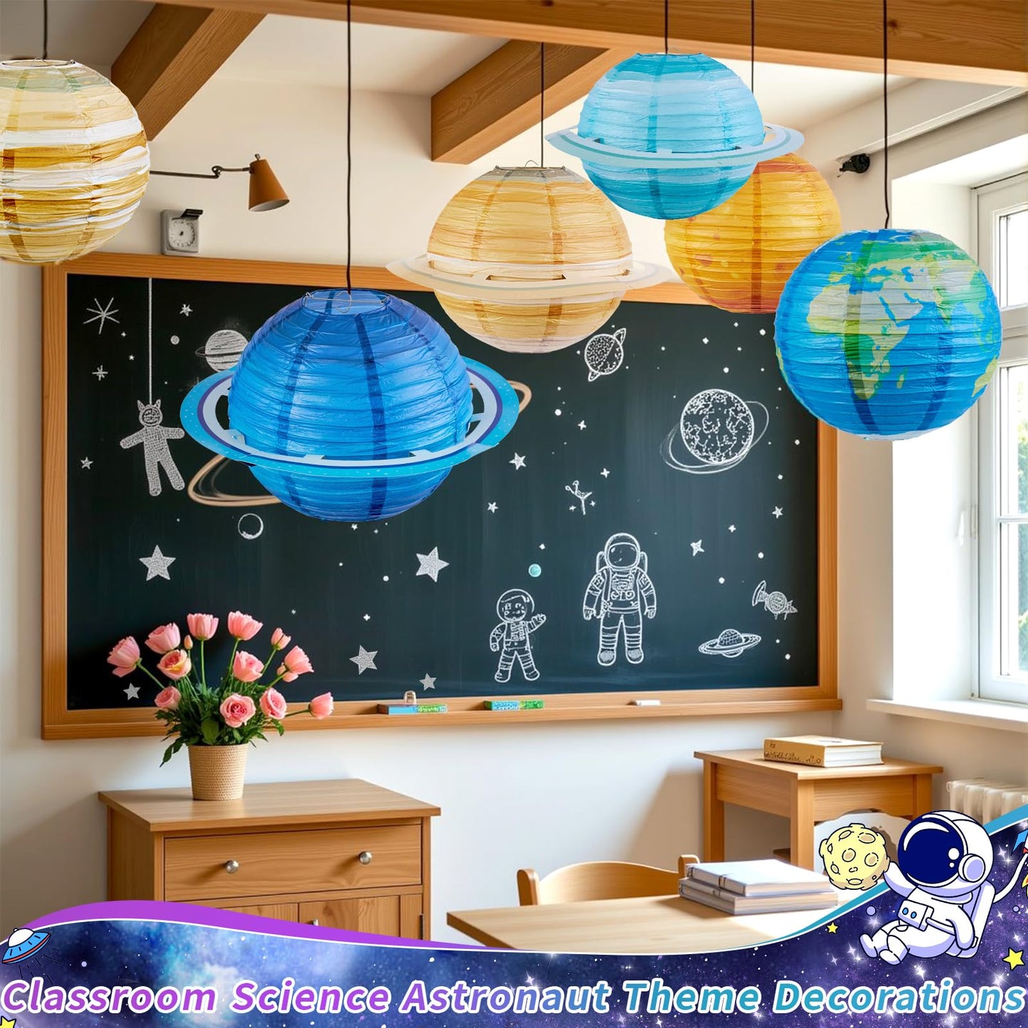 Easy Joy Space Paper Lantern Planets Lanterns Out of This World Space Outer Space Party Decorations Galaxy Earth Birthday Decor Classroom Science Astronaut Theme Solar System Party for Kids 8PCS