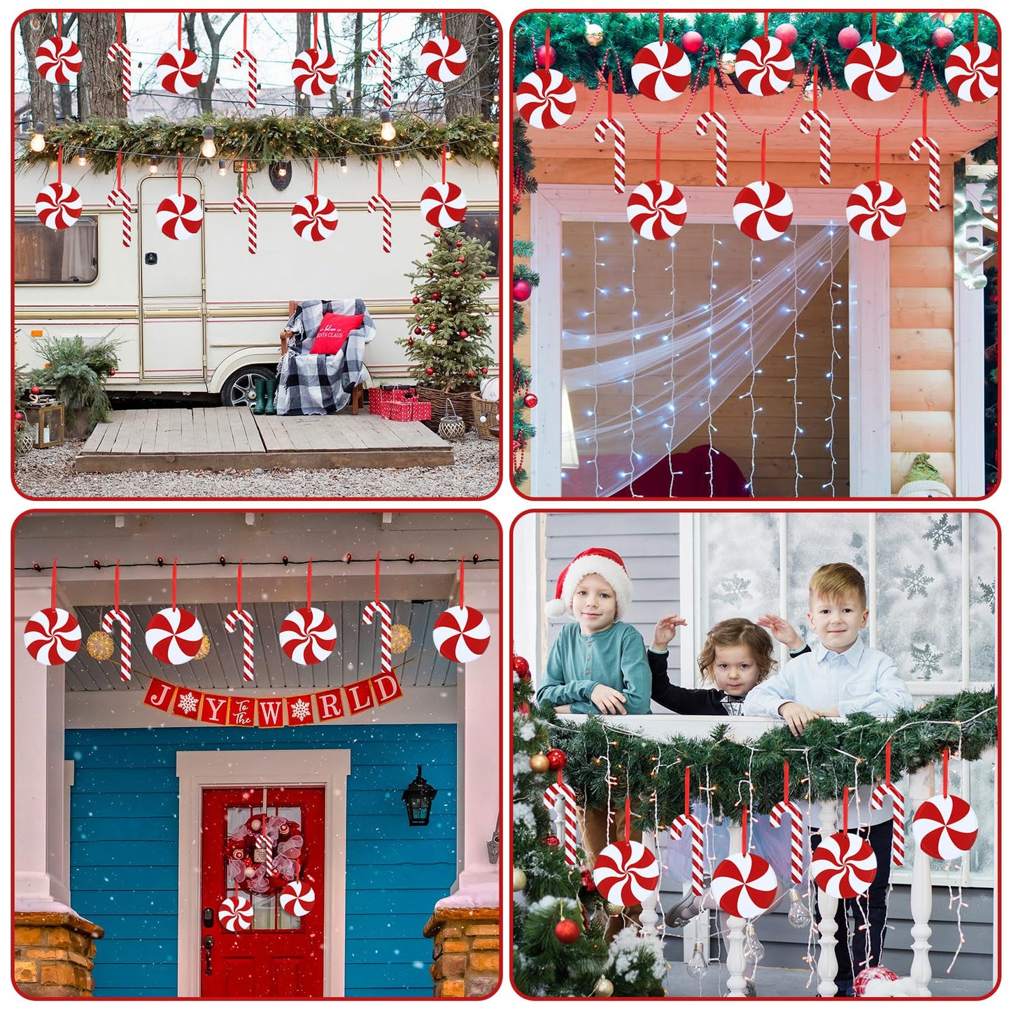 Soaoo 30 Pcs Outdoor Christmas Candy Cane Decorations Hanging Peppermint Christmas Yard Signs Double Sided Lawn Decorations Plastic Outside Hanging Yard Decor for Xmas Tree Porch Home