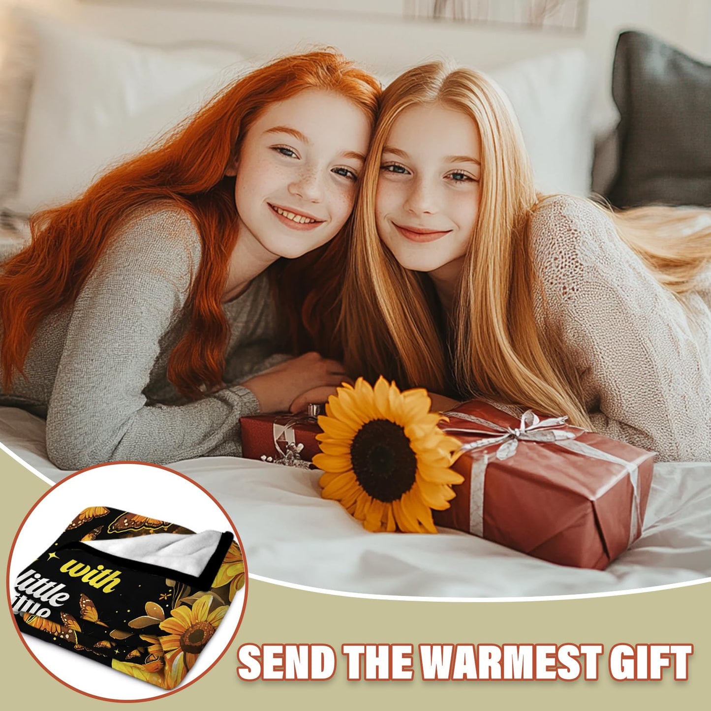 Sunflower Throw Blanket 50"x60" - Soft Fleece Blankets for Women, Sunflower Gifts for Christmas Valentines Day Mothers Day, Flower Butterfly Yellow Large Thick Blanket on Birthday, Holiday Decor