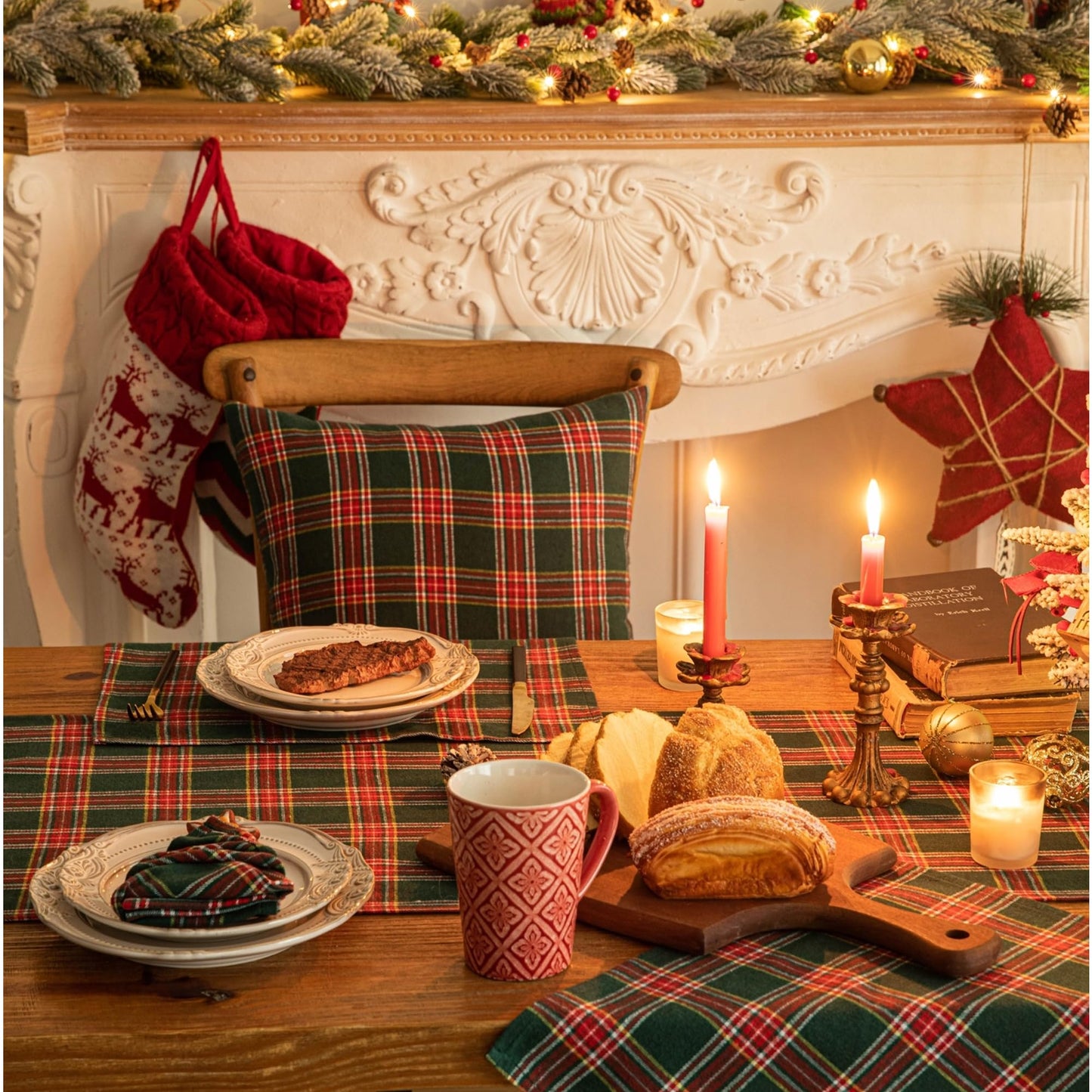 Green Red Plaid Christmas Table Runner, Winter Holiday Table Runners 108 inches Long Xmas Decorations Indoor Outdoor Farmhouse Home Kitchen Dining Party Decor