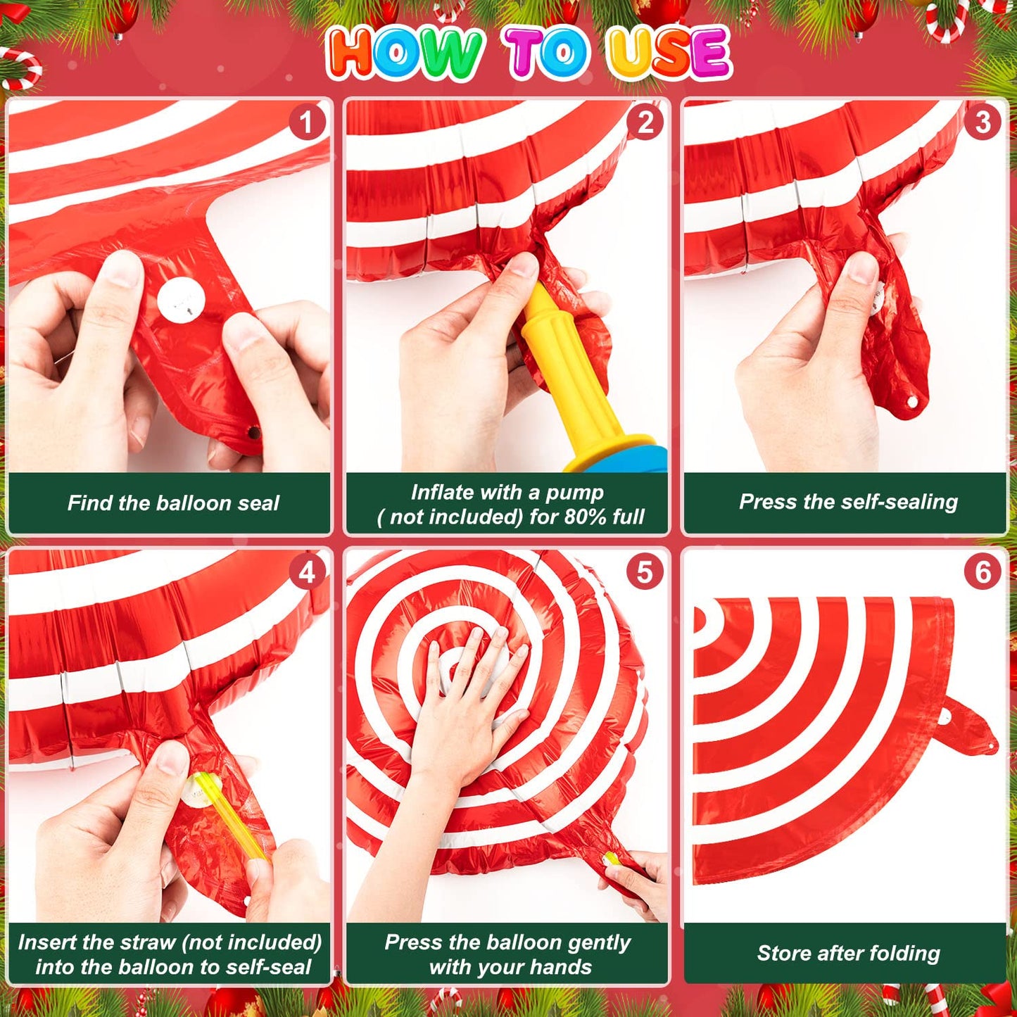 38Pcs Christmas Balloons, Big Red Green Candy Cane Foil Mylar Balloon for Party Decorations