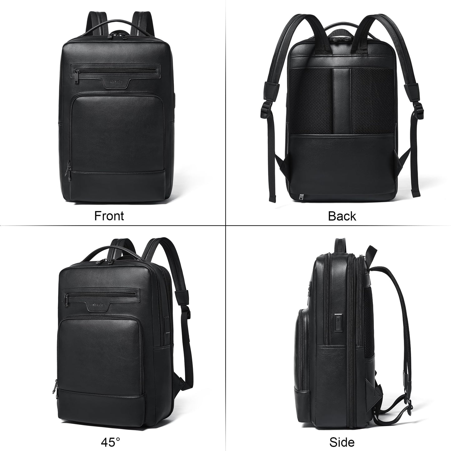 Shrrie Leather Laptop Backpack for Women and Men,28 L Travel Backpack Computer Bag Fits 16 inch Laptop,Expandable Casual Daypack with USB Charging Port for Work Business Weekender College,Black