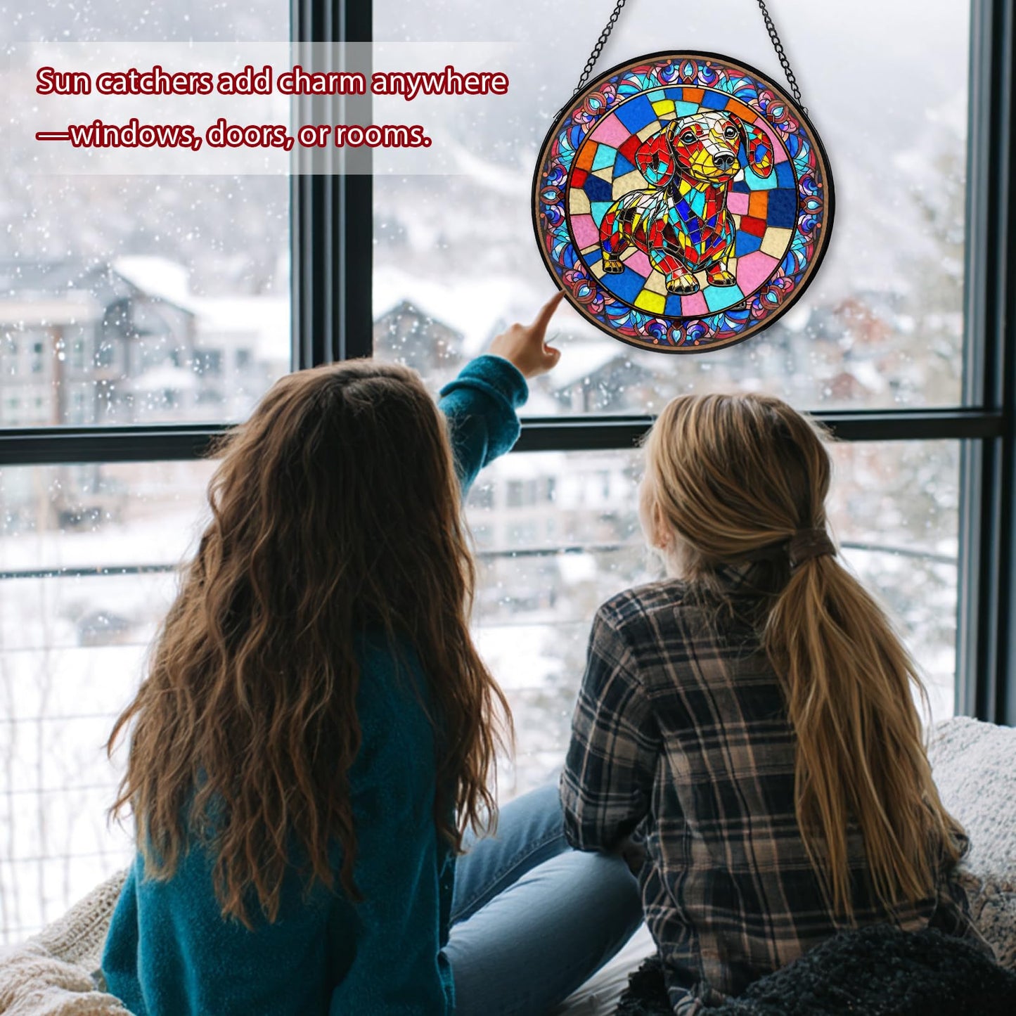 Dog Stained Glass Window Hanging, Suncatcher for Window Hanging, Sun Catchers Indoor Windows Wall Art for Mom Grandma, Gifts for Dog Lovers, Christmas Decor,for Home Garden Office 7.87