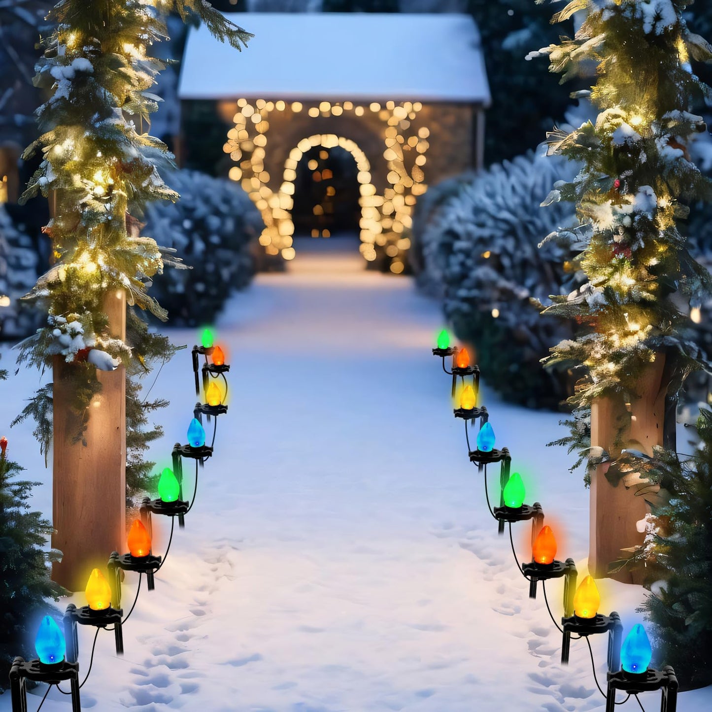 Suzile Christmas Light Stakes for C9 C7 9.5'' Tall Xmas Yard Stakes Plastic Christmas Lights Outdoor Universal Yard Lawn Holiday for Garden Lawn Path Walkway Holiday