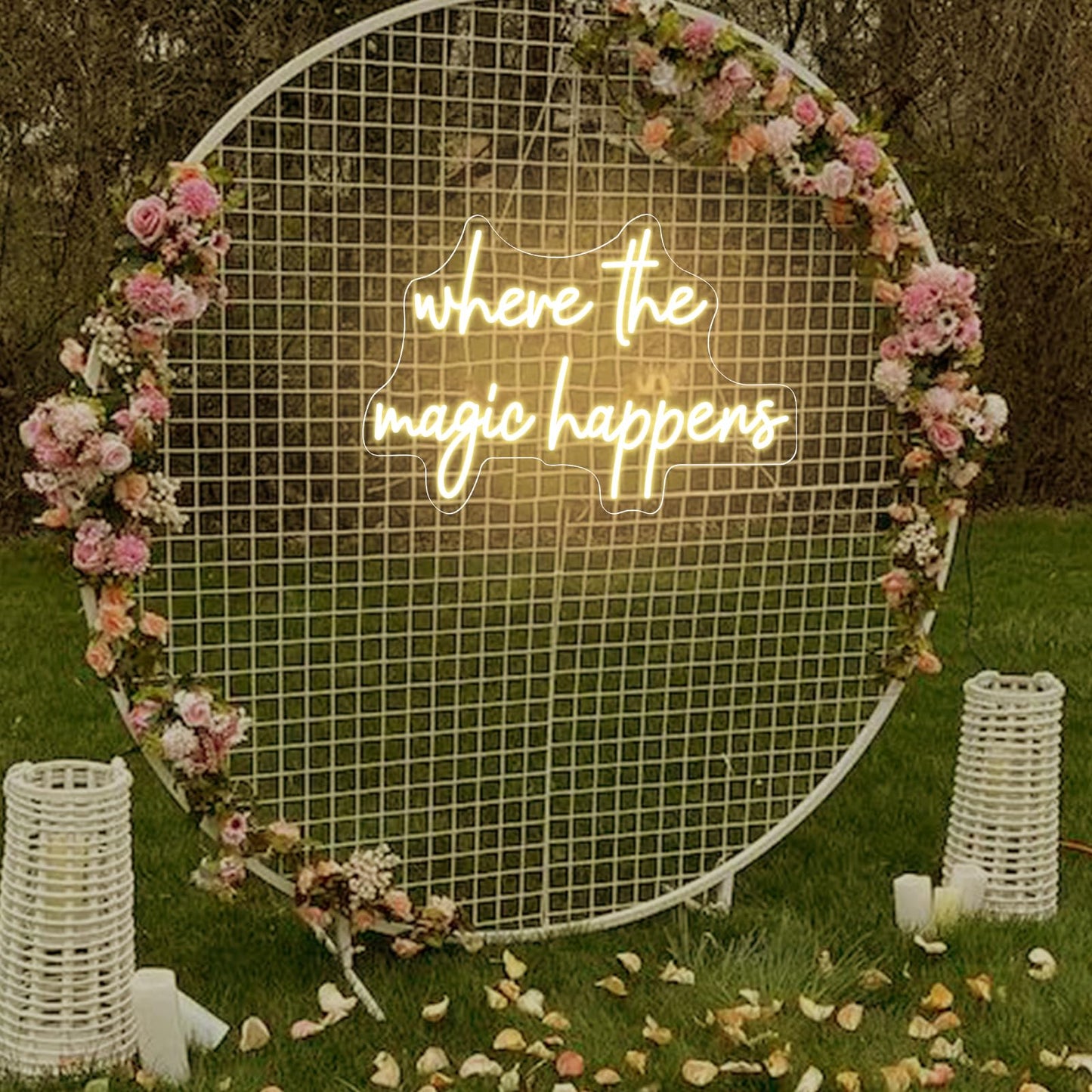 Neonawall Where The Magic Happens Neon Sign Led Light Up Signs for Wall Decor Usb Powered Letter Neon Light Signs for Bedroom Wedding Decor Birthday Party Shop Man Cave 22 x 13''(Warm White)