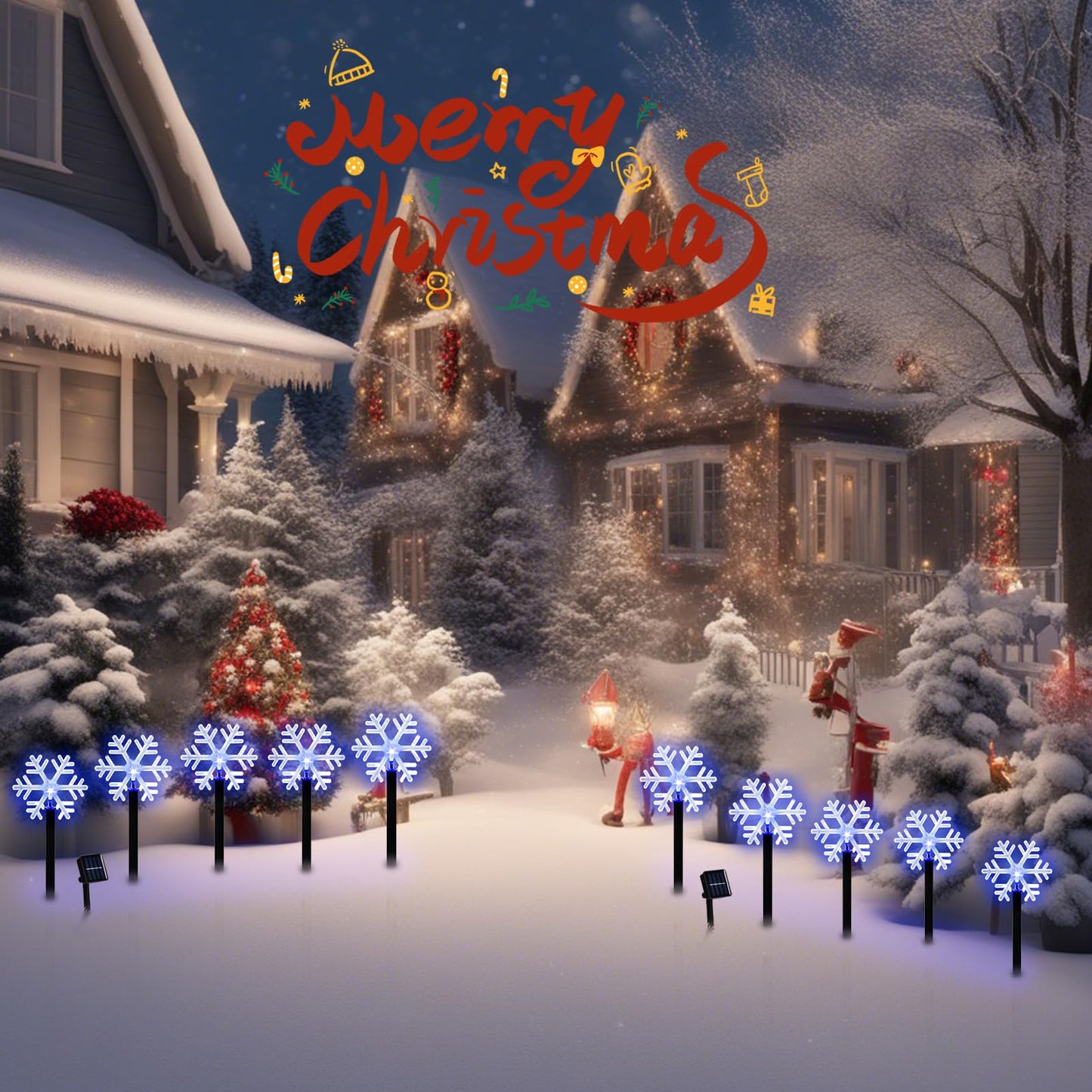 BRIGHTDECK Snowflake Solar Christmas Decorations Outdoor, 10 Pack LED Christmas Pathway Lights, Waterproof Snowflake Pathway Lights, Stake Lights for Christmas Garden Decor(10pcs Blue)