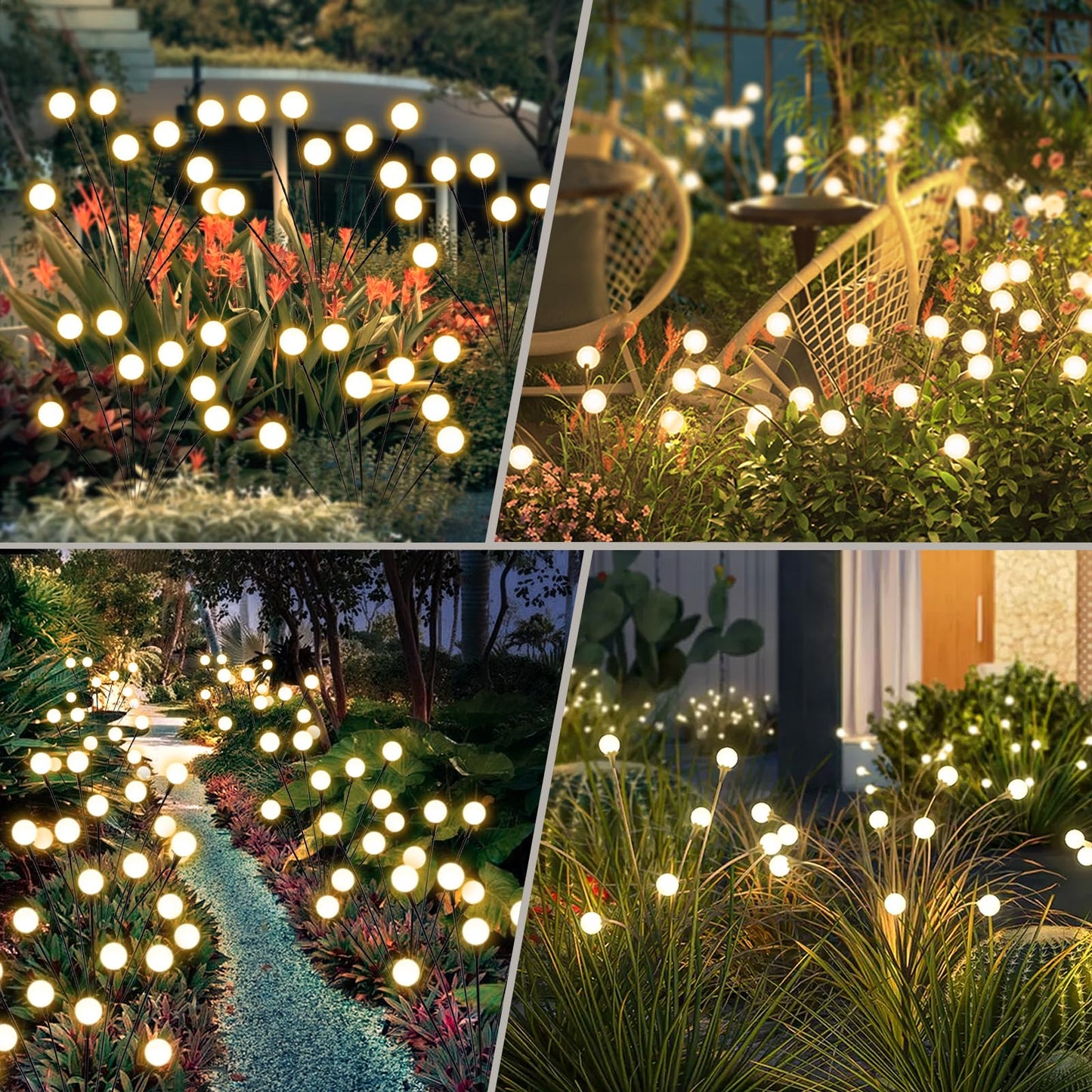 Solar Lights Outdoor Waterproof, 2 Packs 16LED, Solar Garden, Patio, Garden Decor, Patio Decor, Firefly Outdoor, Unique Gifts for Women, Gifts for Grandma