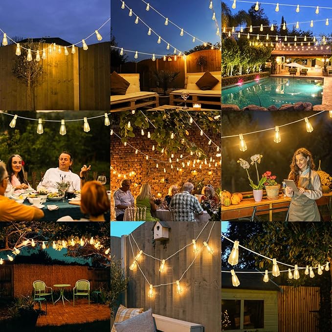 Brightever LED Outdoor String Lights,100FT Patio Lights with 52 Shatterproof ST38 Vintage Edison Bulbs 2700K Dimmable, Outside Hanging Light Waterproof for Porch Deck, Garden, Backyard, Balcony White