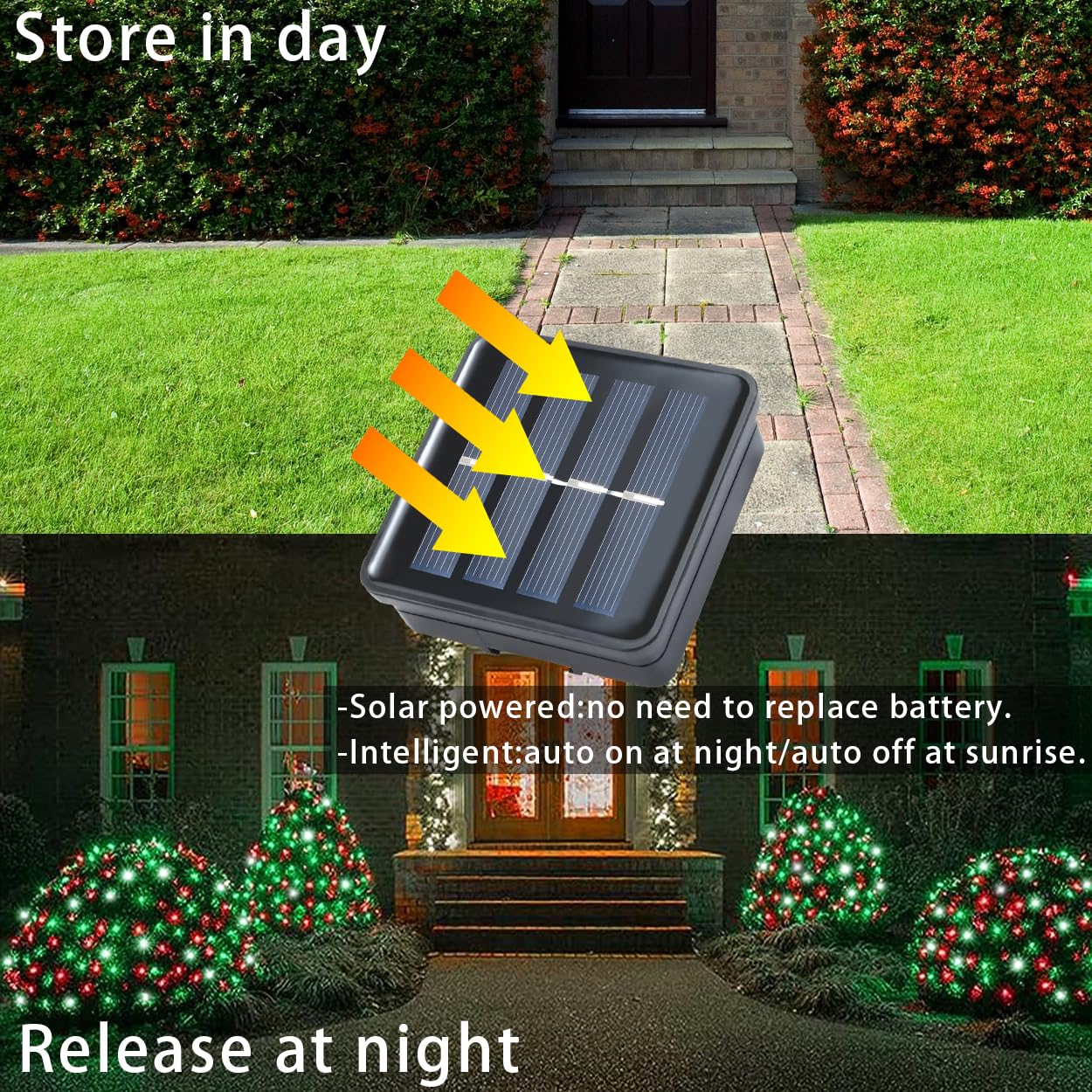 Solar Christmas Lights Outdoor Waterproof, Red White Green Fairy String Lights, IP67 2PACK Total 200LED 66FT with 8Modes, Outside Christmas Decorations Lights for Tree, Garden, Patio, Fence, Balcony