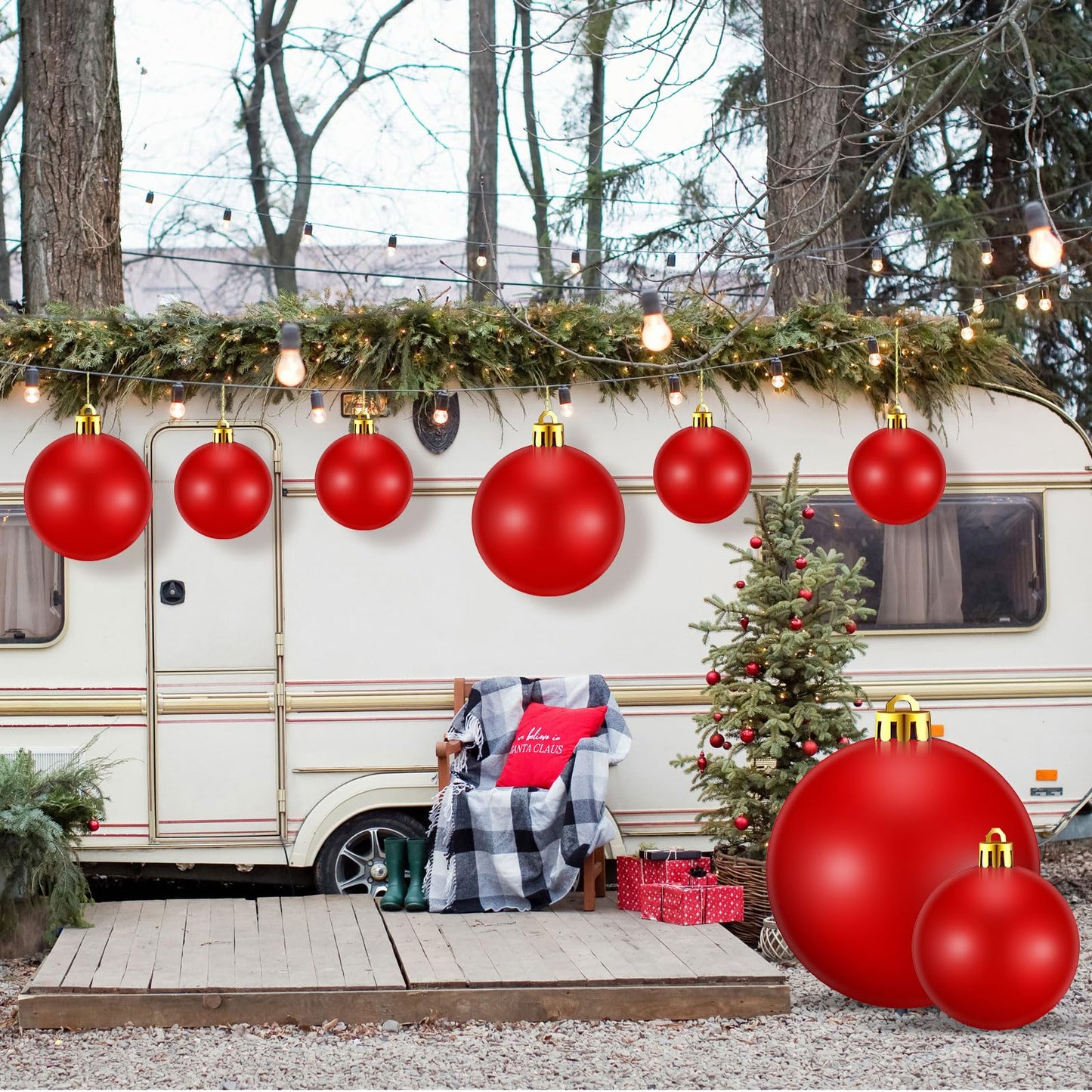 Marsui 24 Pcs Giant Christmas Balls Ornaments Extra Large Outdoor Red Christmas Ornament 8'' 6'' 3'' 2'' Large Xmas Balls Bulk Plastic Shatterproof for Xmas Tree Lawn Yard Porch (Shiny)