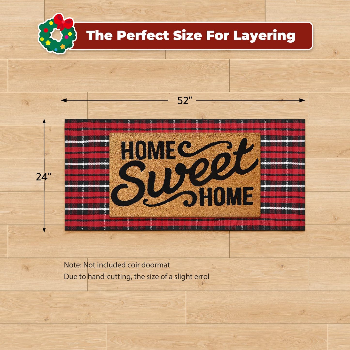 LEEVAN Christmas Outdoor Rug 2x4, Xmas Buffalo Plaid Washable Small Front Porch Door Mat, Black and Red Checkered Entryway Rug, Woven Welcome Doormat for Layered Kitchen Bathroom Holiday Decor Carpet