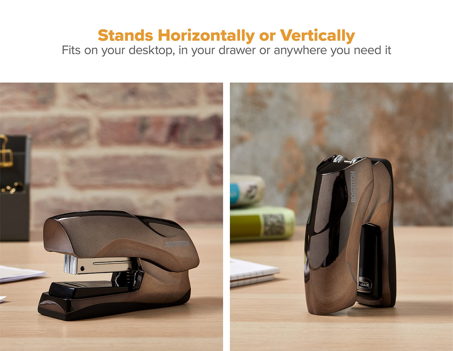 Bostitch Office Heavy Duty Stapler, 40 Sheet Capacity, No Jam, Half Strip, Fits into the Palm of Your Hand, For Classroom, Office or Desk, Black Chrome
