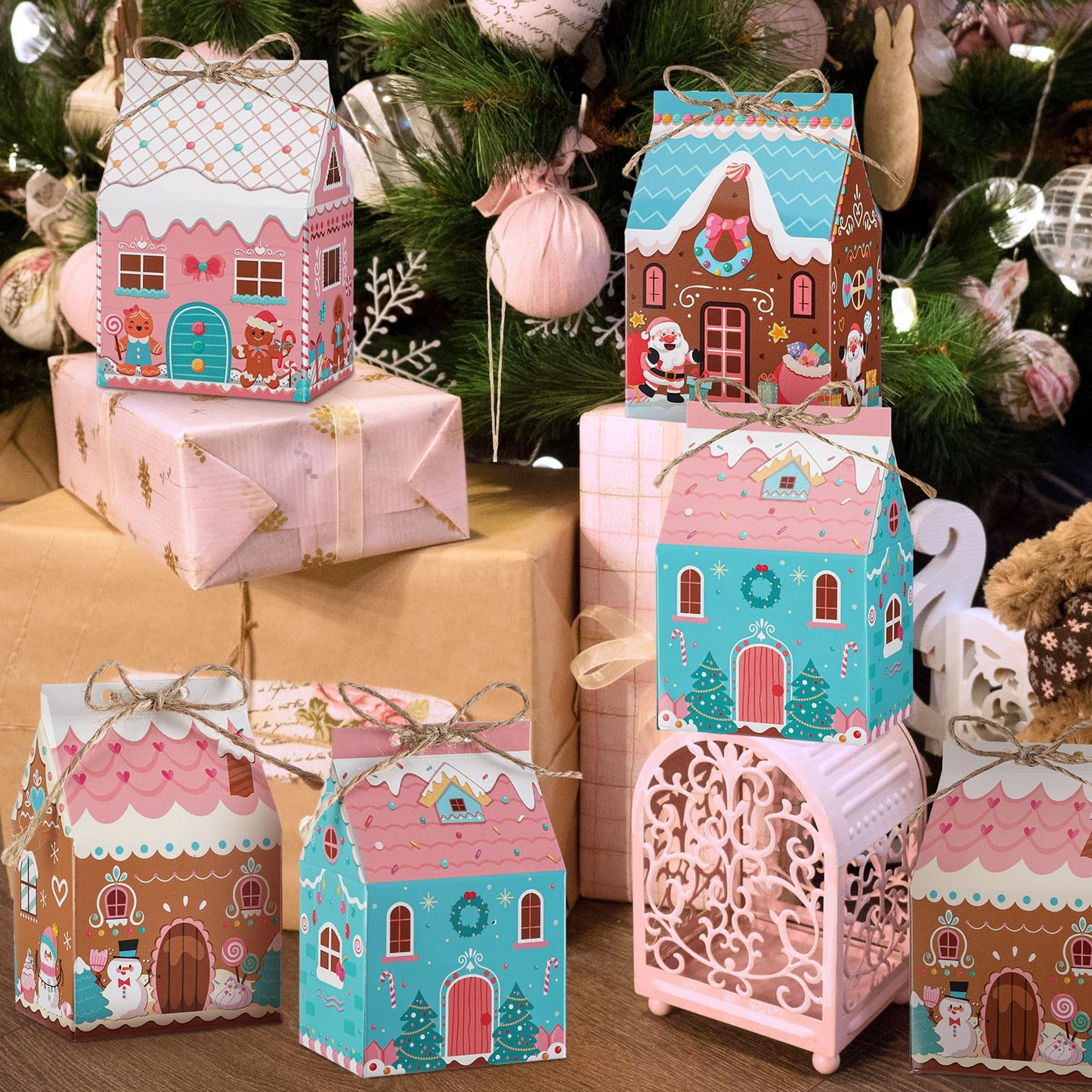 Zhanmai Christmas Treat Boxes Candy Gingerbread House Mini Christmas Party Favor Box Small Paperboard Gift Container for Xmas Holiday Party Treat Cookie Goodie Snack Gift Packaging