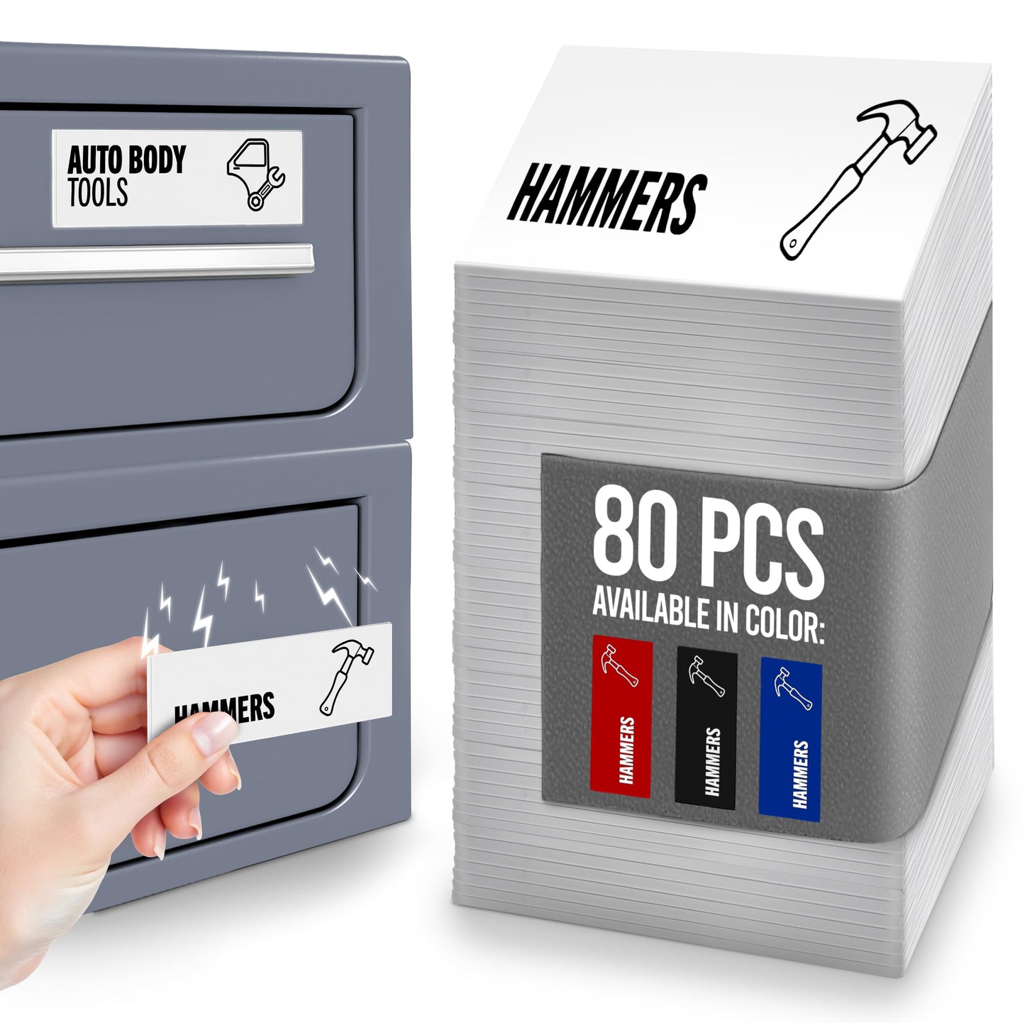 Magnetic Tool Labels for Toolbox – 80 Piece Heavy Duty Drawer & Tool Chest Labels (White), Large Magnetic Toolbox Labels for Steel Drawers, Toolbox Organization Magnets for Garage Storage