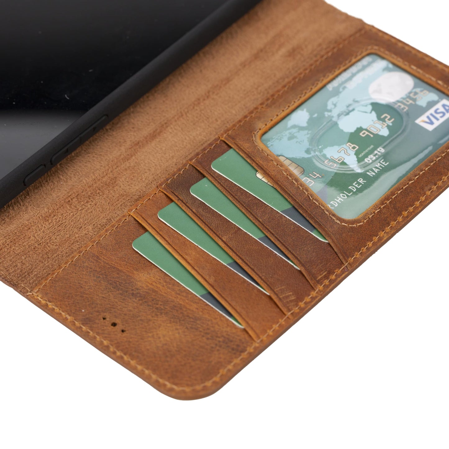 VENOULT Detachable Wallet Case for iPhone 15 Pro MAX, 4 Card Holder Wallet, Man or Women Folio Cover, Compatible with Magsafe, RFID, Genuine Leather, Kick Stand (Almond Brown)