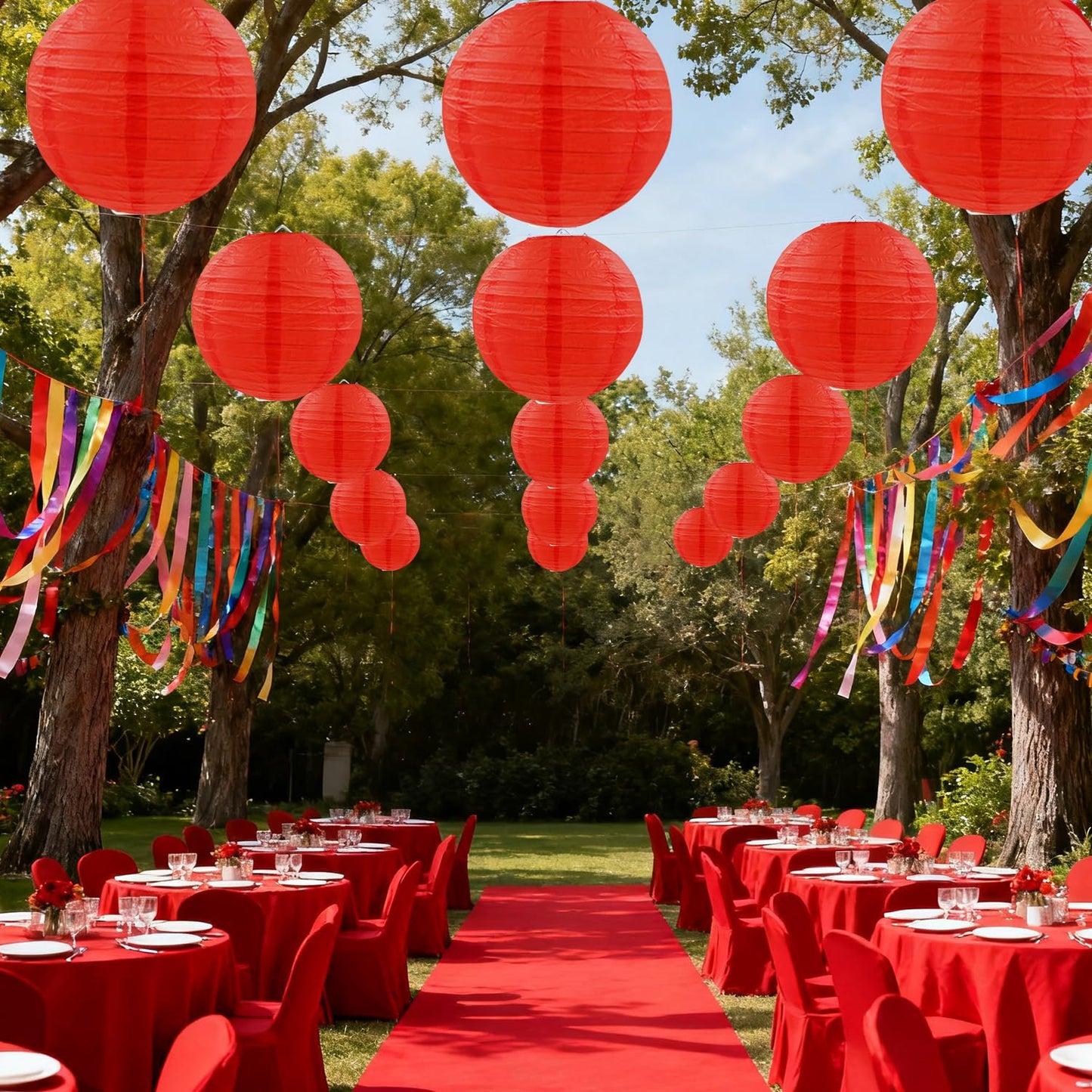 FUGUIR Red Paper Lanterns Round Hanging Paper Lanterns Decorations for Birthday Wedding Baby Bridal Shower Christmas Home Party Decoration (12 PCS)
