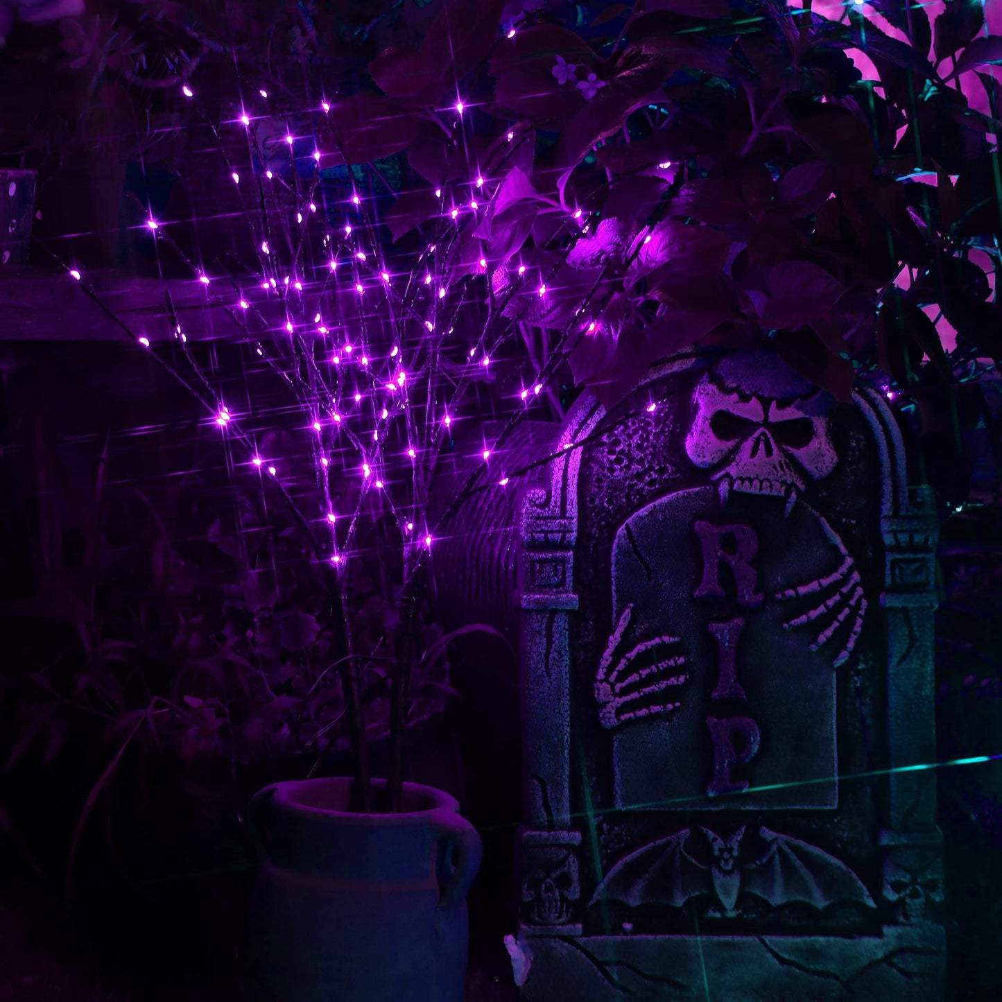 Lighted Halloween Tree Branches, 30IN 100LED Artificial Black Twig Branch with Purple Fairy Lights, Built-in Timer & Battery Operated, Waterproof for Indoor Outdoor Office Bedroom Party Decorations