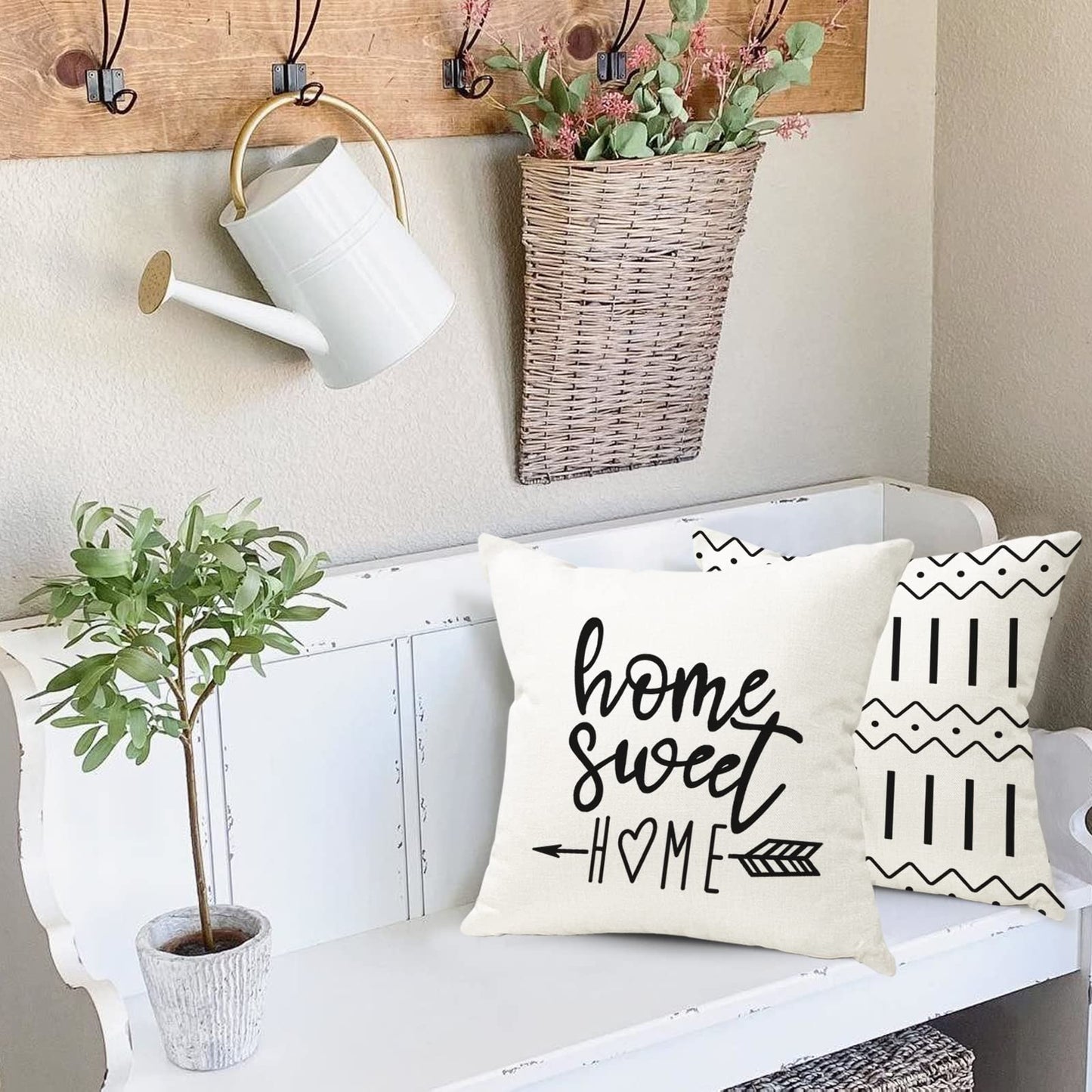 YCOLL Pillow Covers 18x18 Set of 4, Modern Sofa Throw Pillow Cover, Decorative Outdoor Linen Fabric Pillow Case for Couch Bed Car, Cream