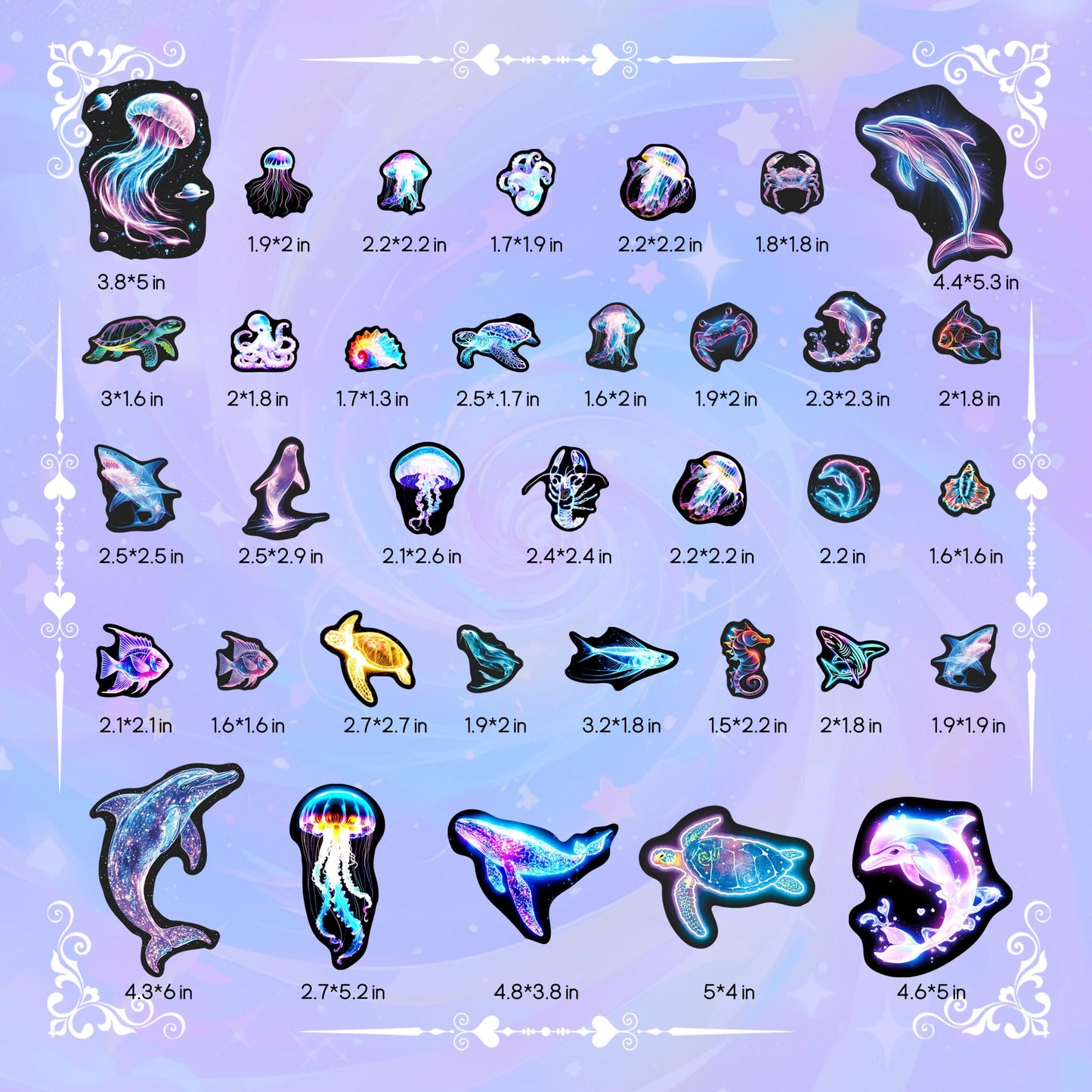 Fantasy Ocean Fish Wall Decals Glow in The Dark, Colorful Neon Ocean Animal Wall Stickers for Kids, Waterproof Vinyl Sea Creature Stickers, Ceiling Walls Room Bathroom Bedroom