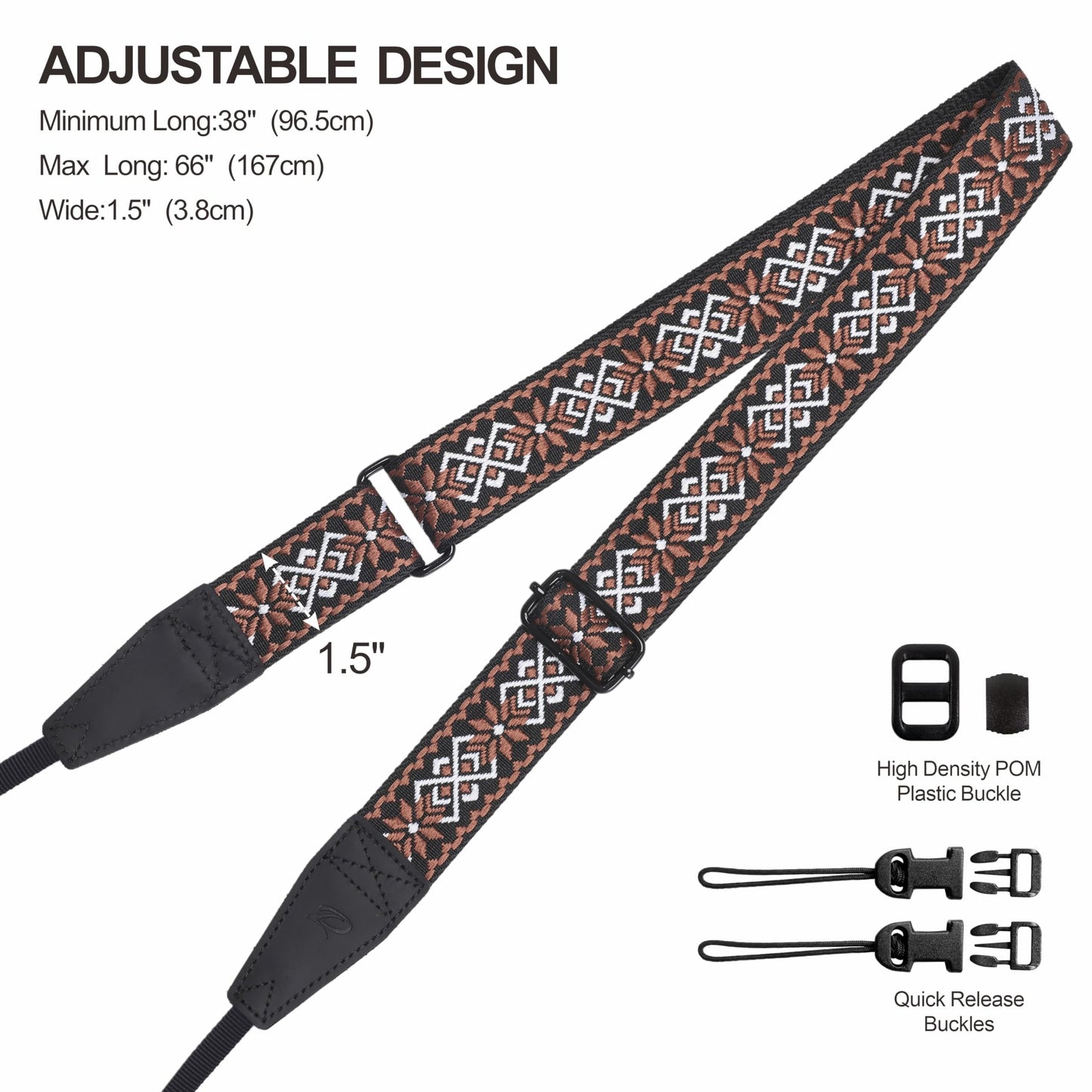 Padwa Lifestyle Adjustable Camera Strap - 1.5" Top Layer Cowhide Head Camera Straps for Photographers, Cotton Adjustable Neck Shoulder & Crossbody Strap Quick Release for All Cameras and Binoculars