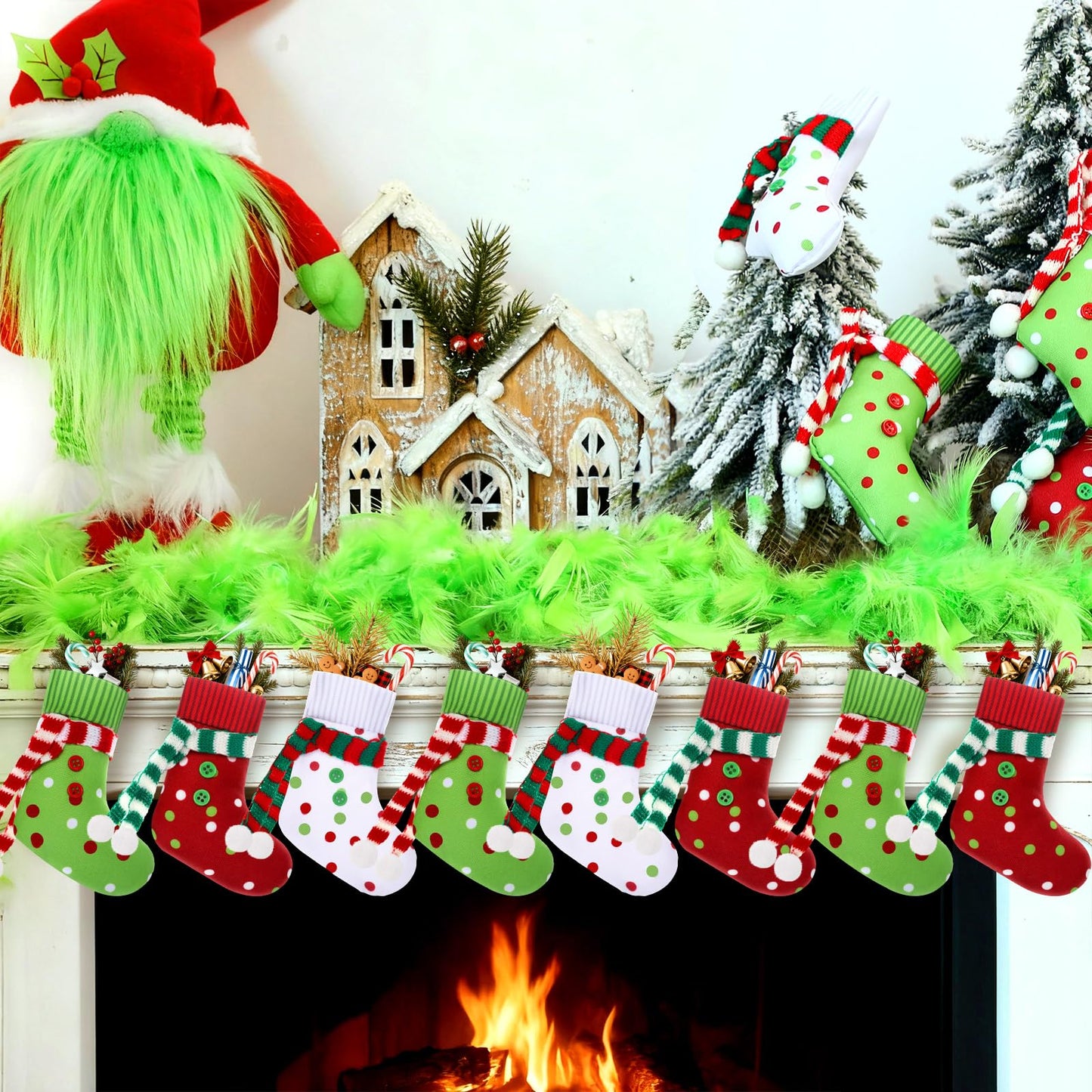 Newcotte 36 Pcs Mini Christmas Stocking Elf Xmas Hanging Stockings Red White Green Christmas Decorations for Holiday Fireplace Tree Decoration Gift Present