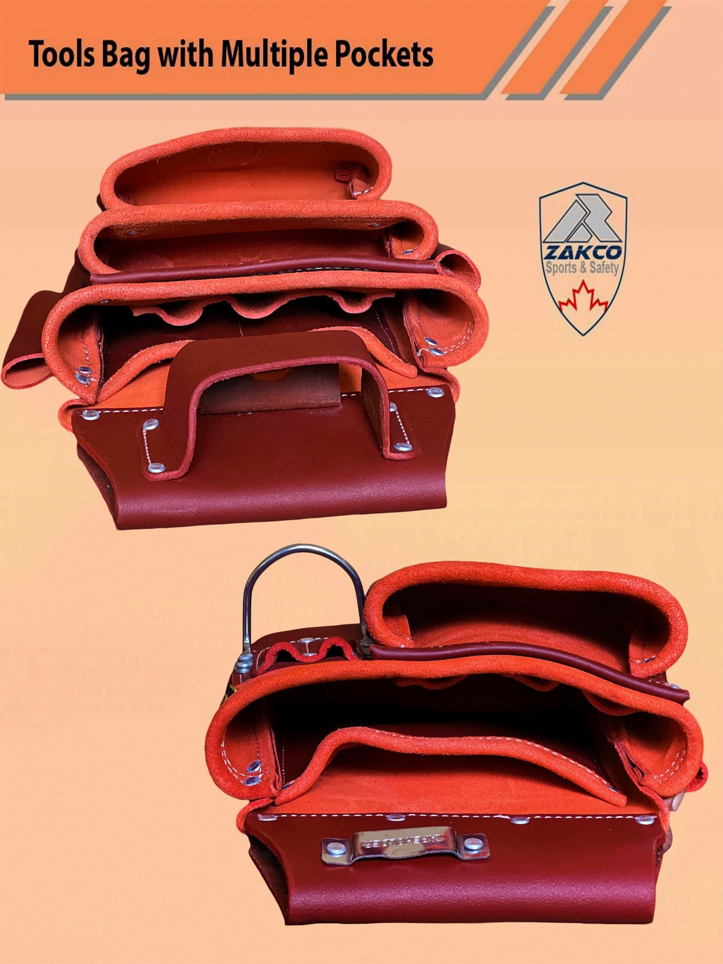 ZAKCO PRO-19 Genuine Grain Leather Multi Pockets Construction Tool Rig, Carpenter Tool Belt, 2 Leather Tool Pouches, Pro Style Tool Belt for Framers, Handyman, Drywall & Roofers (MAROON, Full Size)