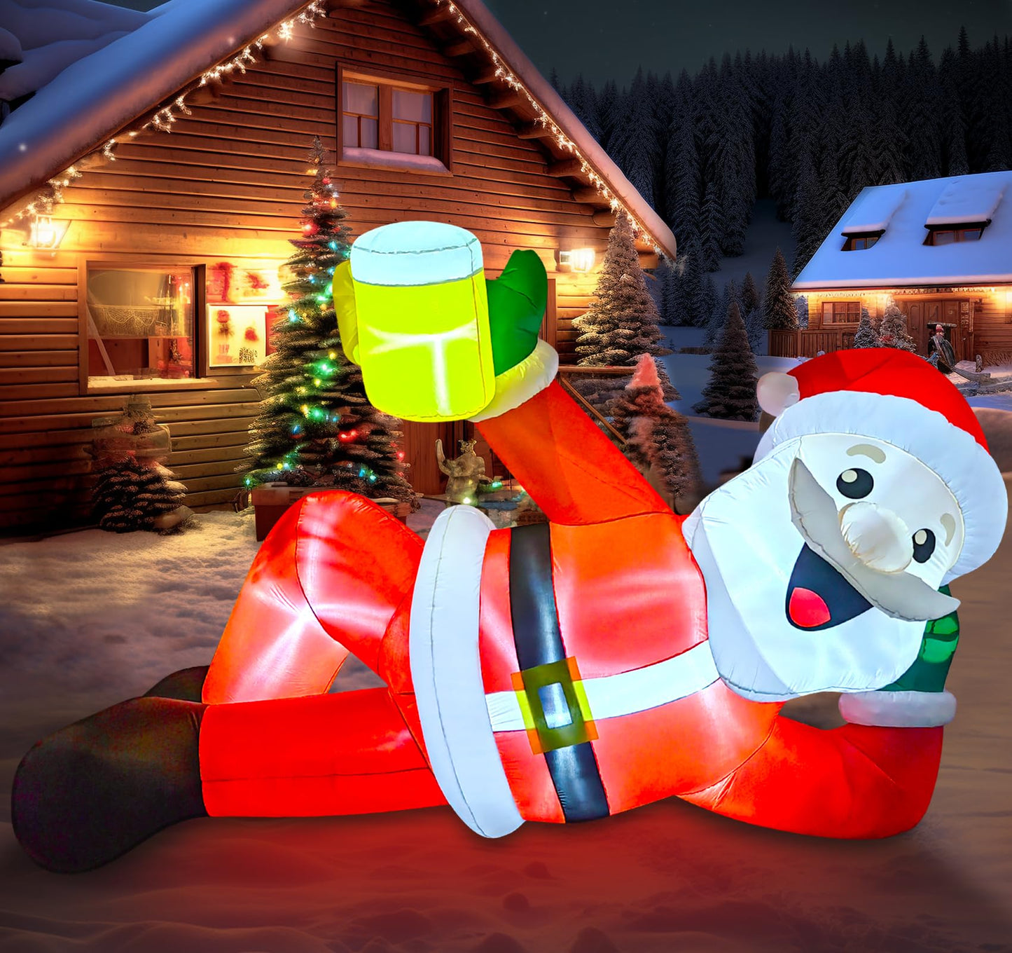 EAONE 12FT Christmas Inflatable Outdoor Decoration, Christmas Blow Ups Yard Decorations Giant Inflatable Santa Claus Lying Flat with Built-in LED Lights for Yard, Garden, Lawn, Home Xmas Holiday Decor