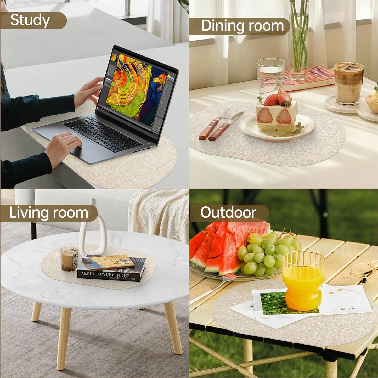 yuuzue Faux Leather Placemats Set of 6 with Matching Coasters, Heat Resistant PU Oval Placemats, Waterproof Wipeable Washable Place Mats, Non-Slip Table Placemats for Dining Table Kitchen Patio