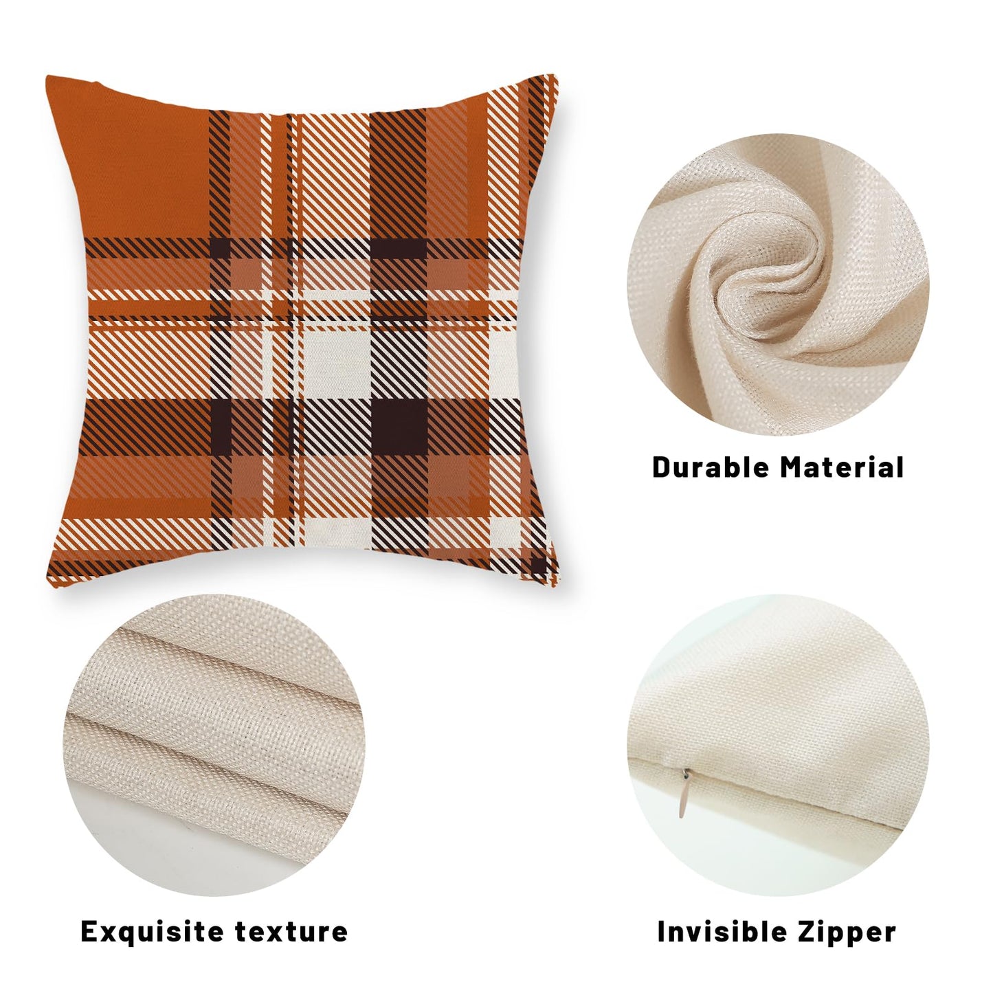 JEFERSO Fall Pillow Covers 18x18 Inch Set of 2 Burnt Orange Black Plaids Throw Pillows Autumn Harvest Thanksgiving Decoration Pillowcases Linen Outdoor Fall Decor Cushion Covers for Couch Sofa Home