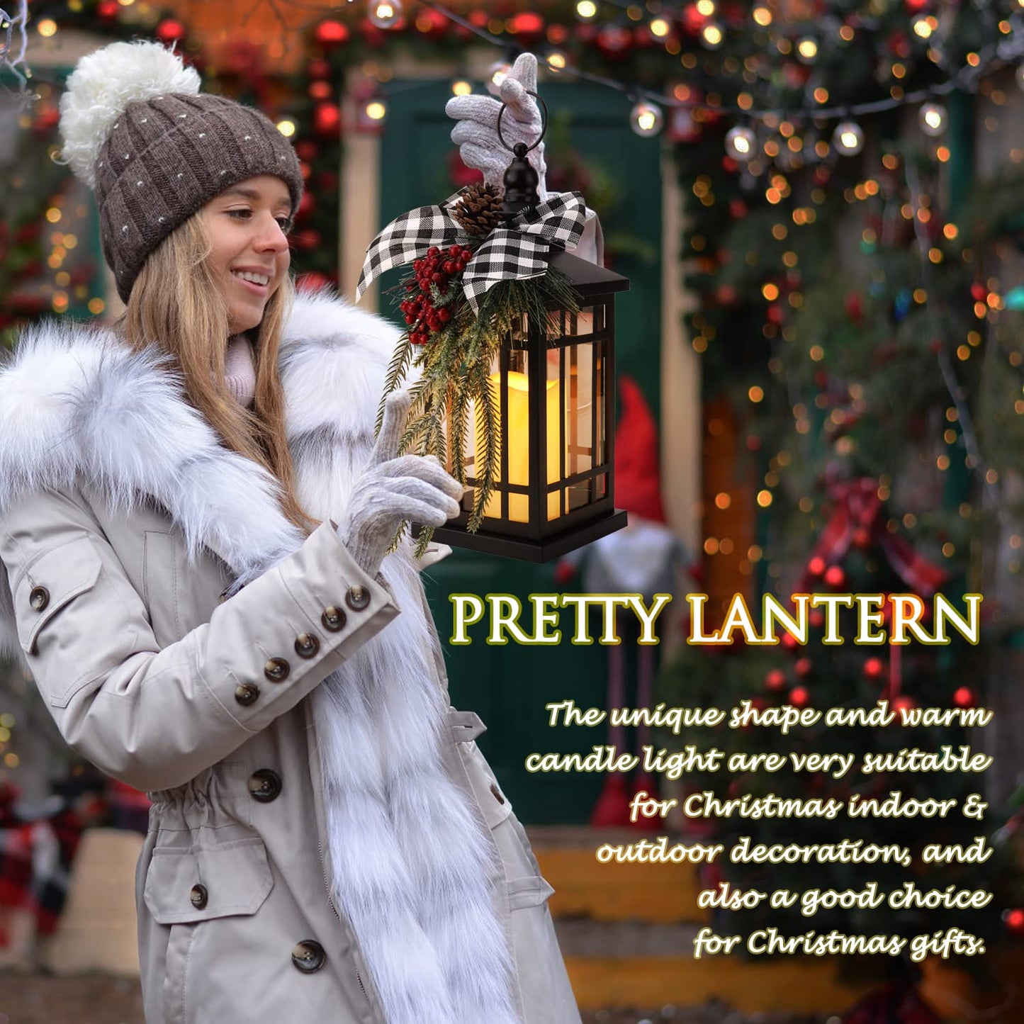 Christmas Decorations Christmas Lantern, Christmas Decorative Candle Lantern, 14 Inch Outdoor Candle Lantern Indoor Home Table Fireplace Farmhouse Decorations, Holiday Xmas Gifts