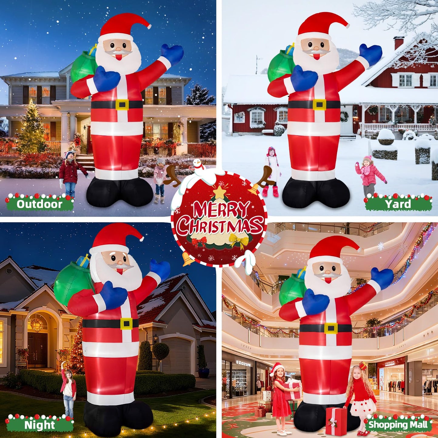 B&D 12FT Giant Christmas Inflatables Santa Claus Outdoor Decorations Built-in LED Lights, Christmas Blow Up Santa Yard Decorations with Gift Bag Inflatable Xmas Decorations for Yard Garden Lawn