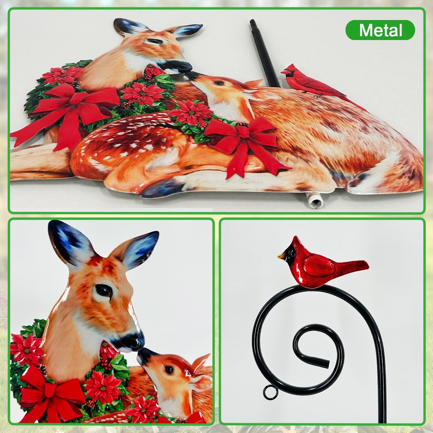 Deer Metal Garden Stake with Solar Lantern,Christmas Decorations Outdoor Waterproof Sloar Lights Outside,Doe and Fawn Outdoor Statue