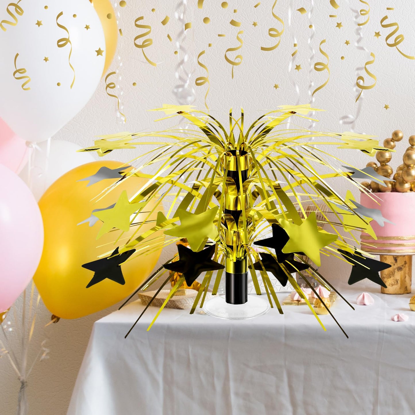Memorywuu 6 Pcs Black and Gold Centerpieces for Tables Star Party Decorations Metallic Foil Spray Centerpieces for Birthday Event Photo Booth Props, 8.7 Inch Tall