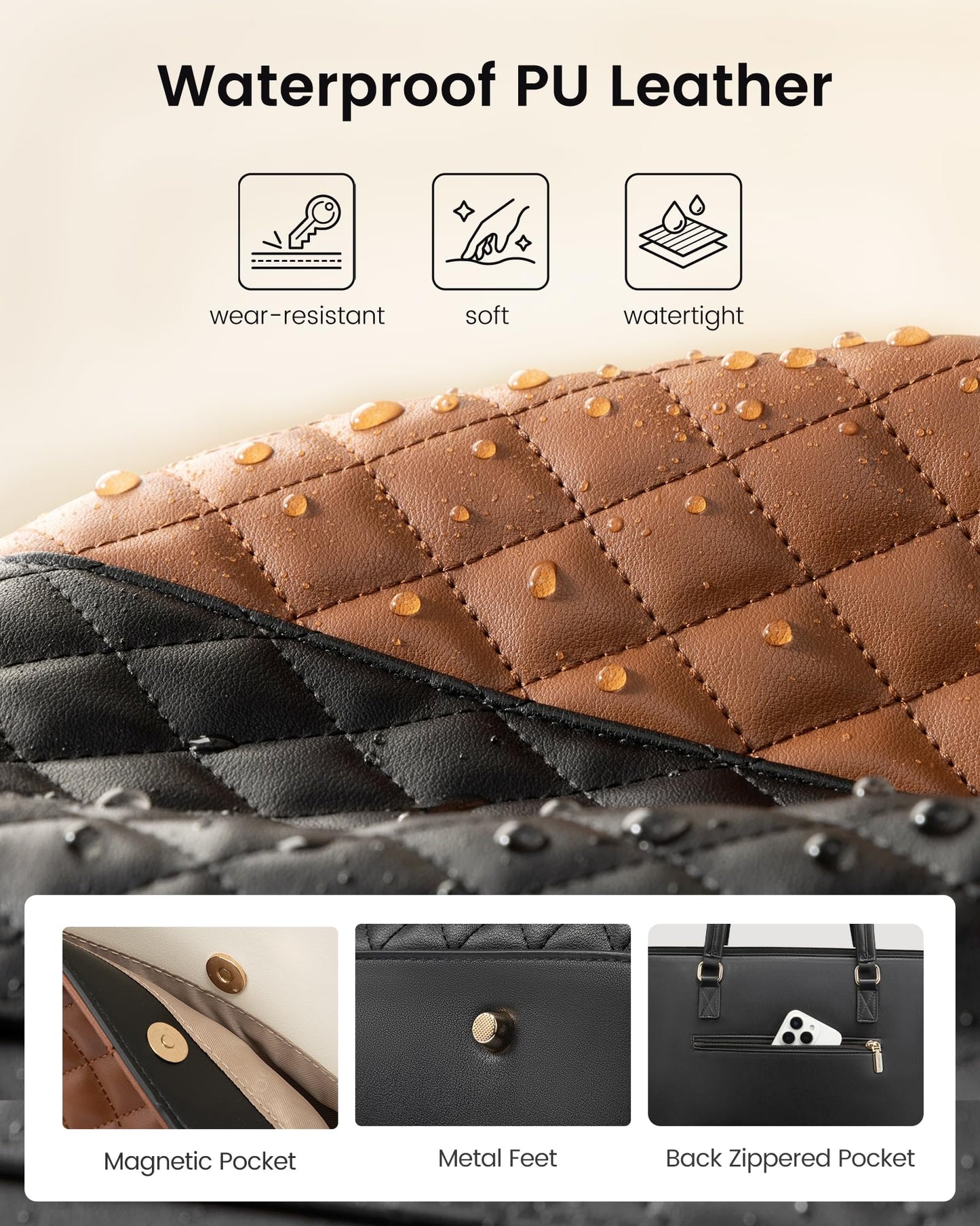 LOVEVOOK Laptop Tote Bag for Women,15.6 Inch Work Bags PU Leather Teacher Tote Bag,Waterproof Quilted Computer Bag for Office Professional Briefcase Gifts