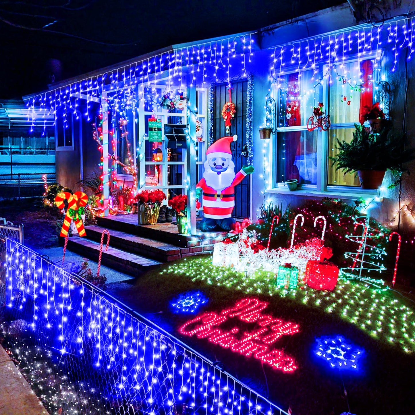 Christmas Lights Outdoor, 2 Pack Total 98FT 960 LED Ice Lights for Outside with 180 Drops Clear Wire 8 Modes Timer, Plug in Waterproof for Holiday Eaves Yard Roof Party Christmas Decor (Blue)