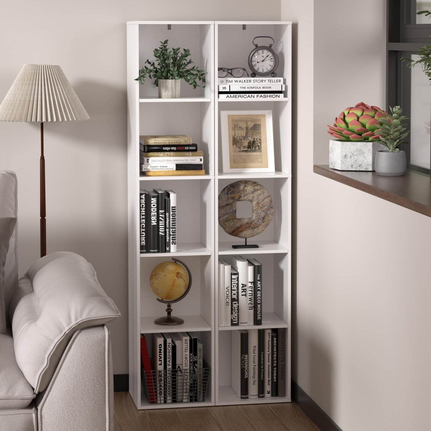 NewBeth Cube Bookshelf, 5 Cube Storage Organizer, Freestanding 5 Tier Open Display Shelf with Eco-Friendly Melamine Surface for Home Office, Bedroom, Living Room, Study, White