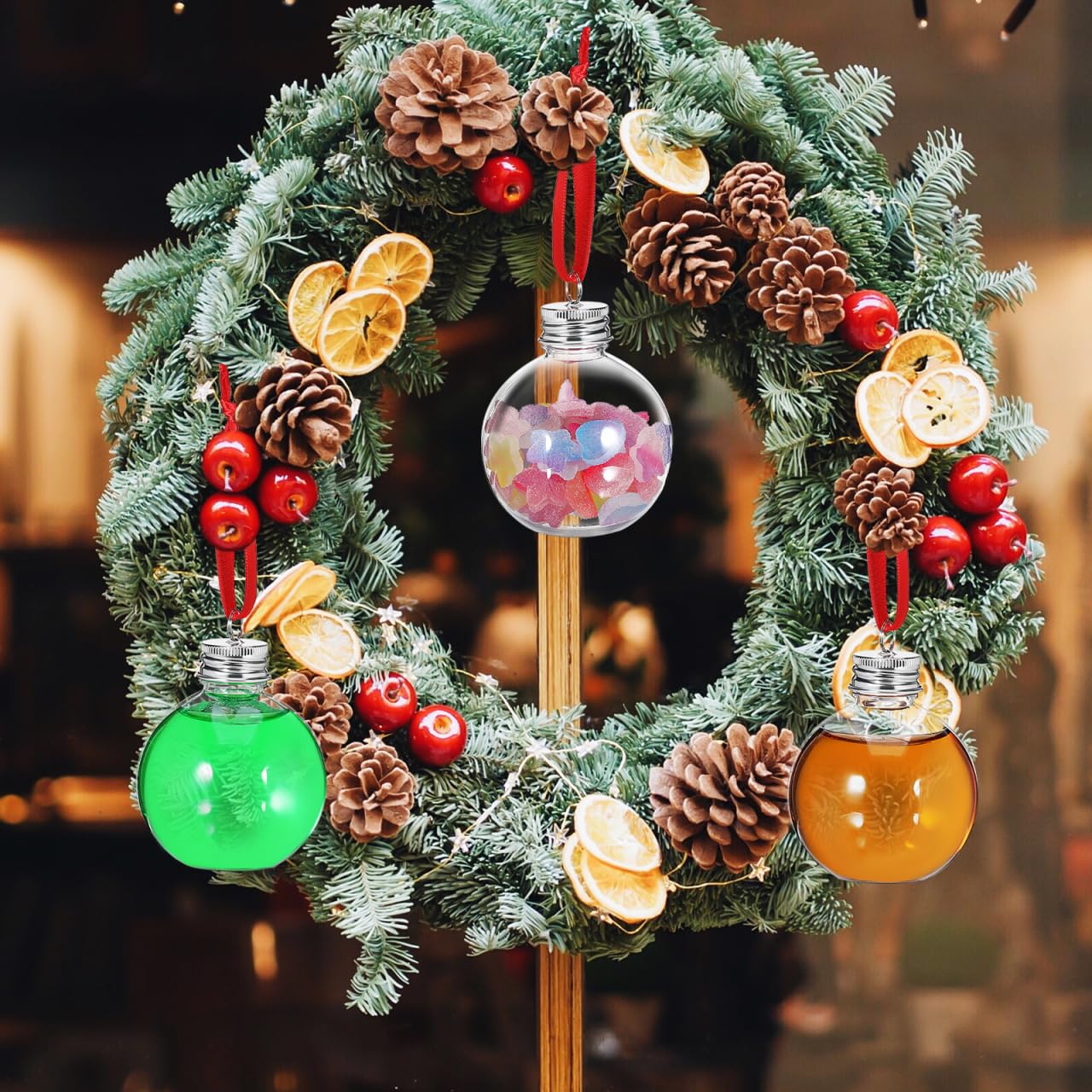 Healifty Clear Christmas Drink Balls 10pcs Fillable Christmas Tree Hanging Decorations Water Juice Bottle Bulbs Party