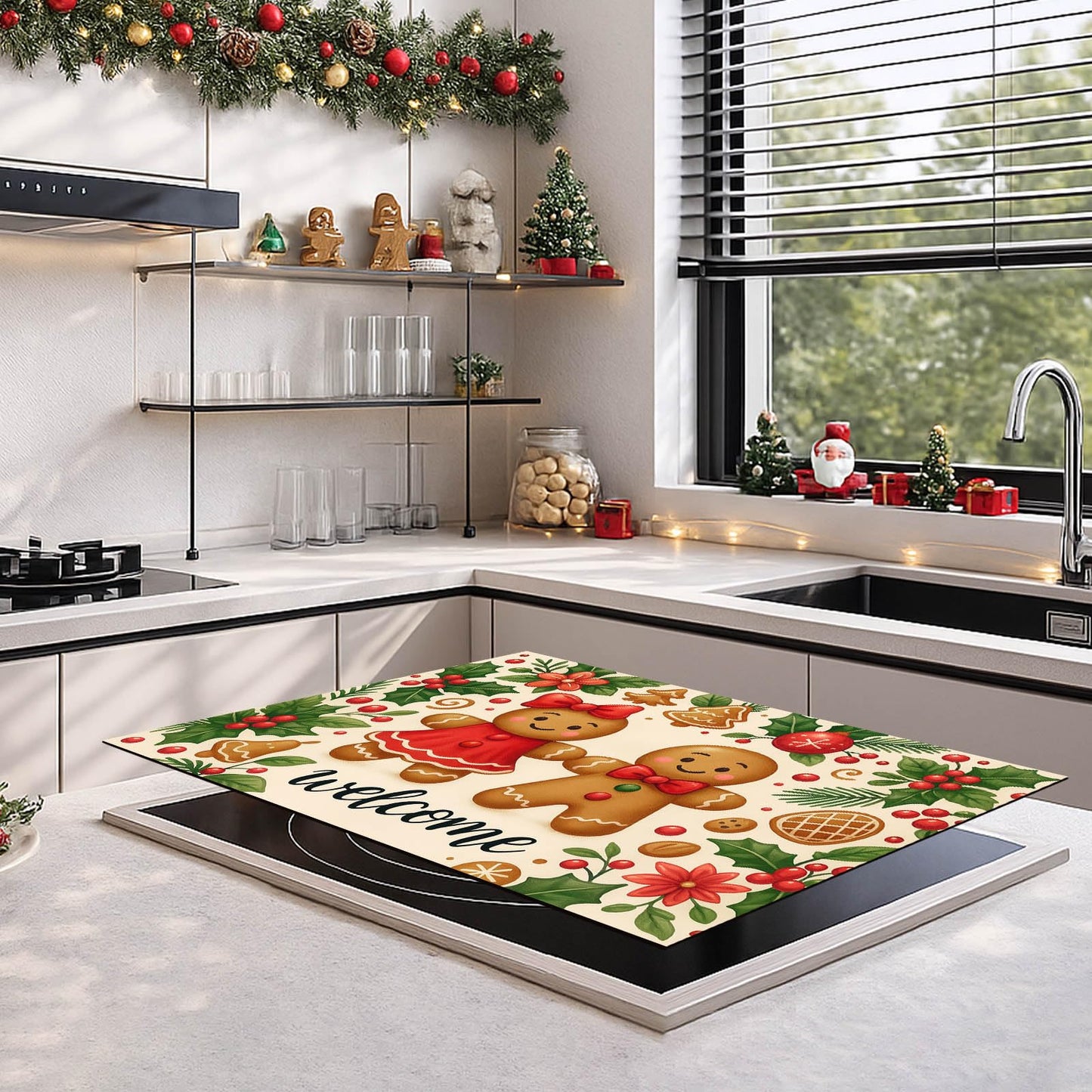 HOMETITUTE Stove Top Covers for Electric Glass Stove 28x20 Inches Christmas Gingerbread Couple Design Heat Resistant Cooktop Protector Cover Glass Stovetop Cover for Kitchen Countertops and Sinks