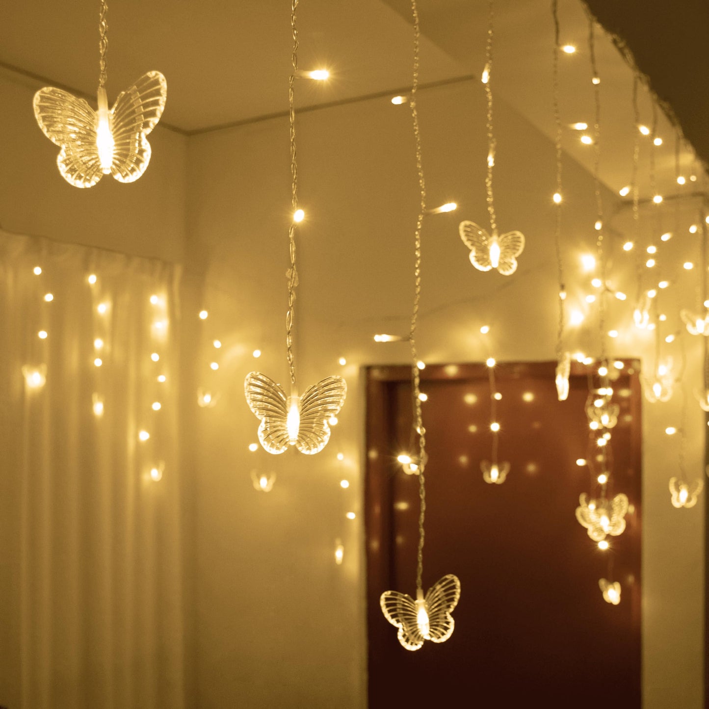 YOLIGHT Butterfly Curtain Lights 13ft 96 LED Fairy Light 8 Modes String Lights with Remote, Butterfly Hanging Decoration for Girls Room Bedroom Wall Ceiling Party Wedding Christmas (Warm White)