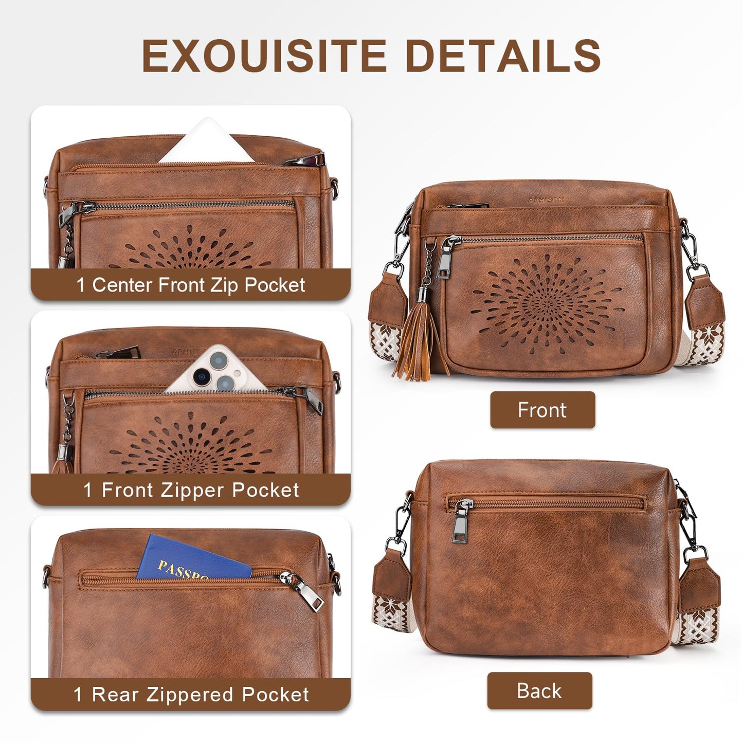 APHISON Crossbody Purse for Women,Small Crossbody Bags Trendy Vegan Leather Shoulder Handbags with Adjustable Strap and Tassel