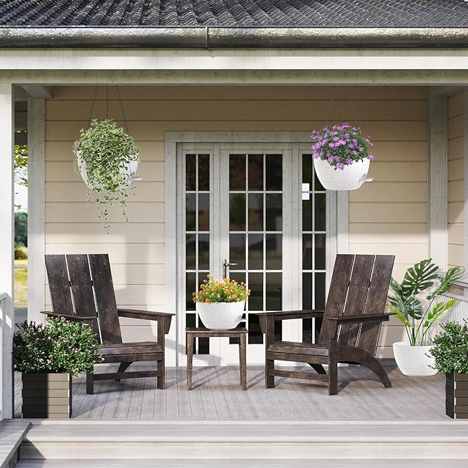 10 Inch Hanging Baskets 2 PC with Chains, Self-Watering Hanging Planters for Indoor Outdoor Plants, Plastic Hanging Flower Pots,Speckled White
